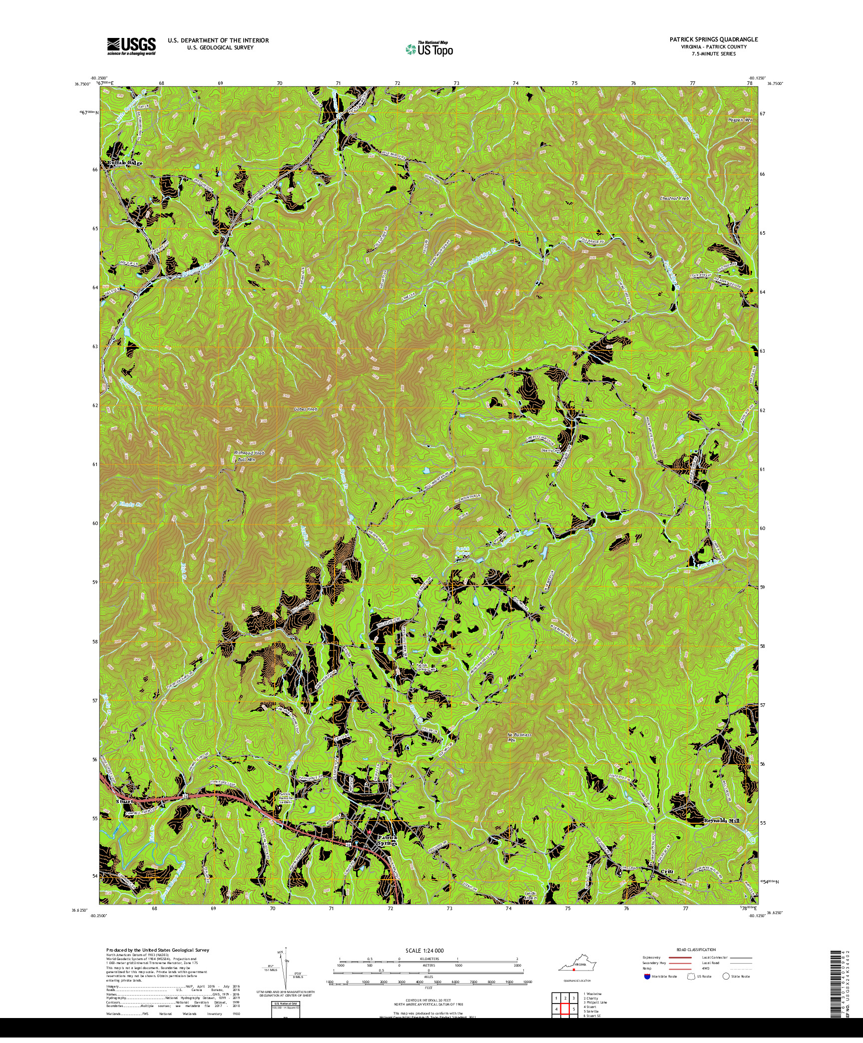 USGS US TOPO 7.5-MINUTE MAP FOR PATRICK SPRINGS, VA 2019