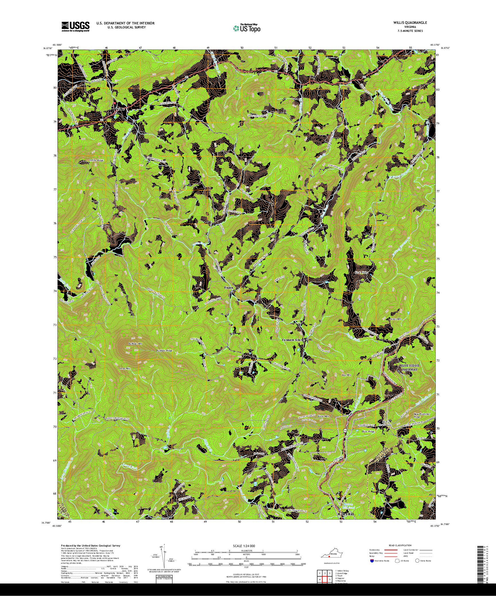 USGS US TOPO 7.5-MINUTE MAP FOR WILLIS, VA 2019