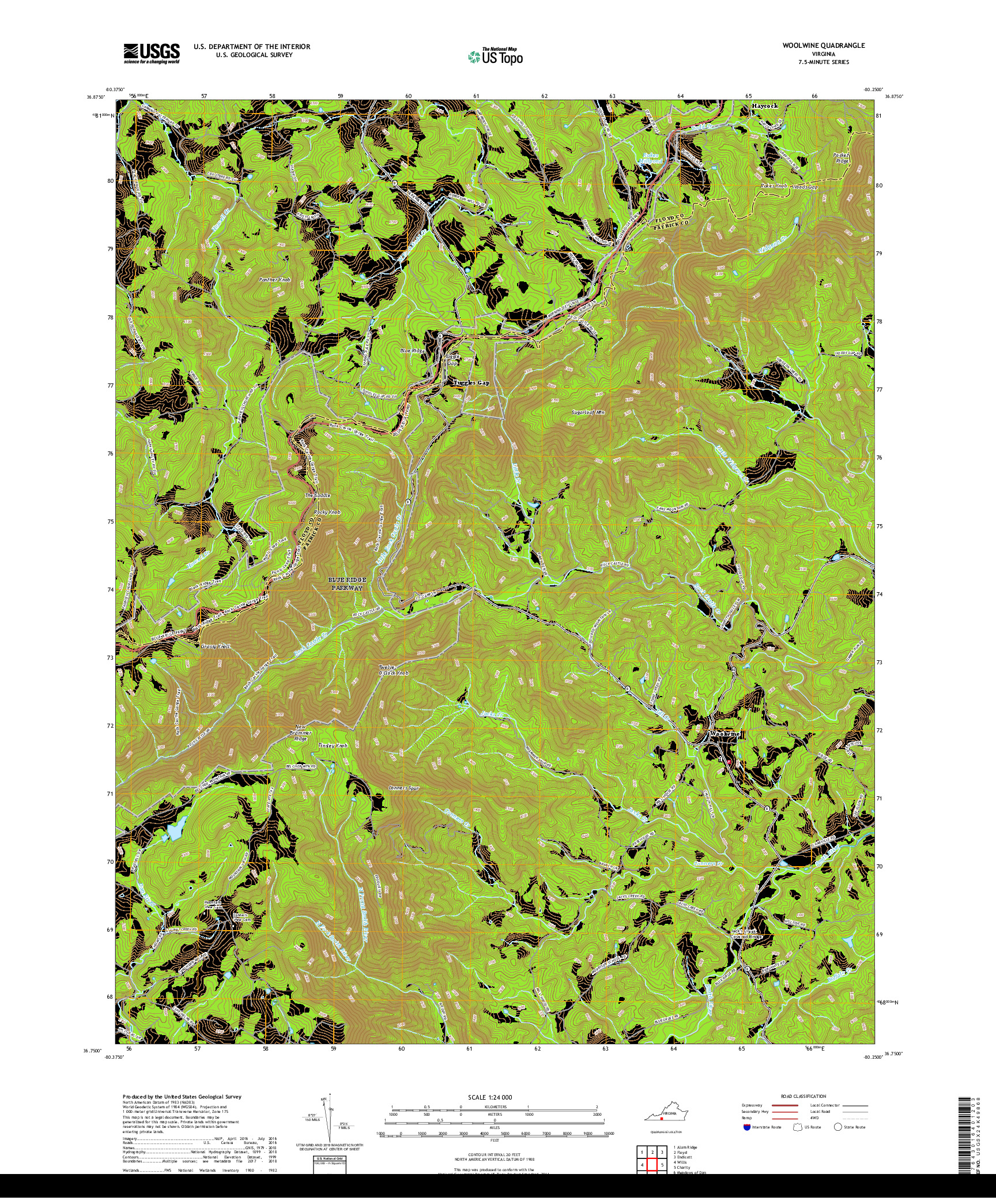 USGS US TOPO 7.5-MINUTE MAP FOR WOOLWINE, VA 2019