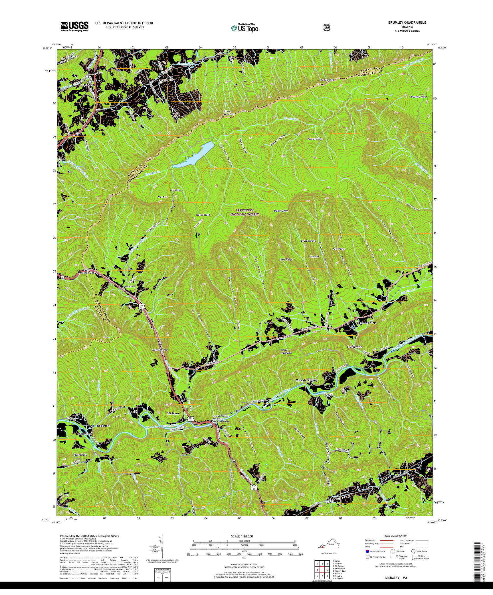 USGS US TOPO 7.5-MINUTE MAP FOR BRUMLEY, VA 2019