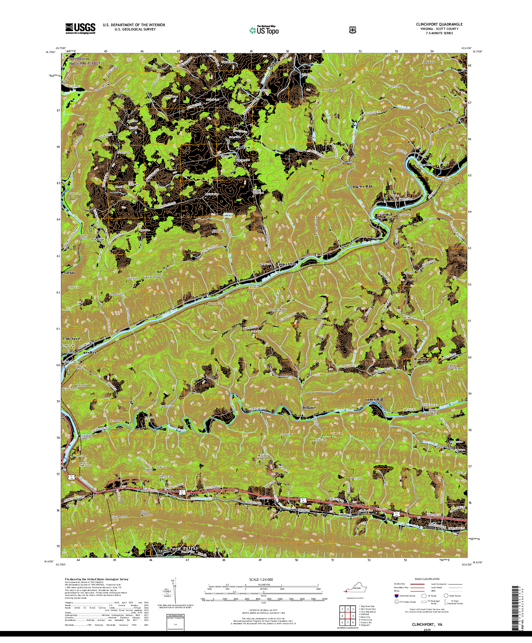 USGS US TOPO 7.5-MINUTE MAP FOR CLINCHPORT, VA 2019