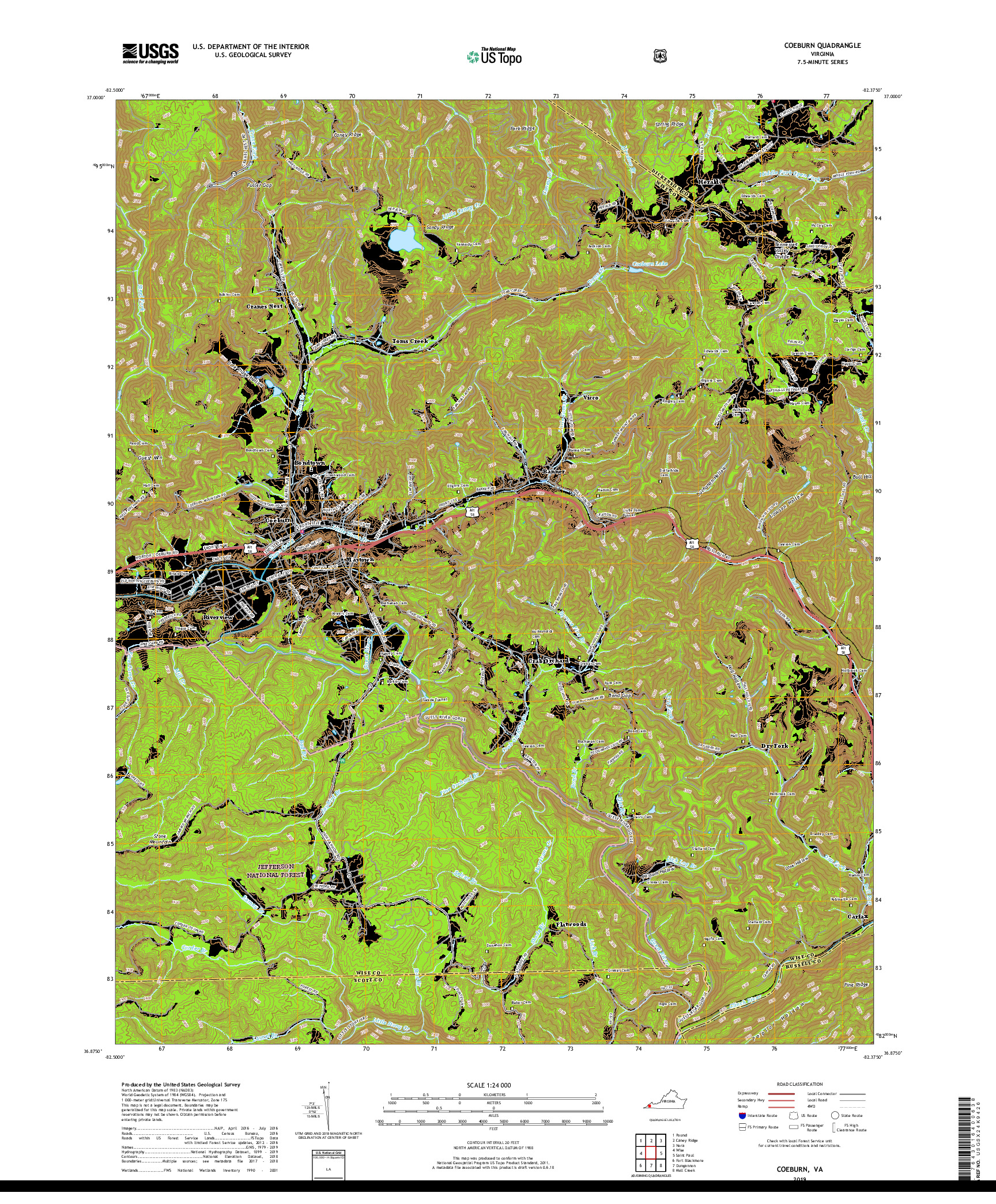 USGS US TOPO 7.5-MINUTE MAP FOR COEBURN, VA 2019