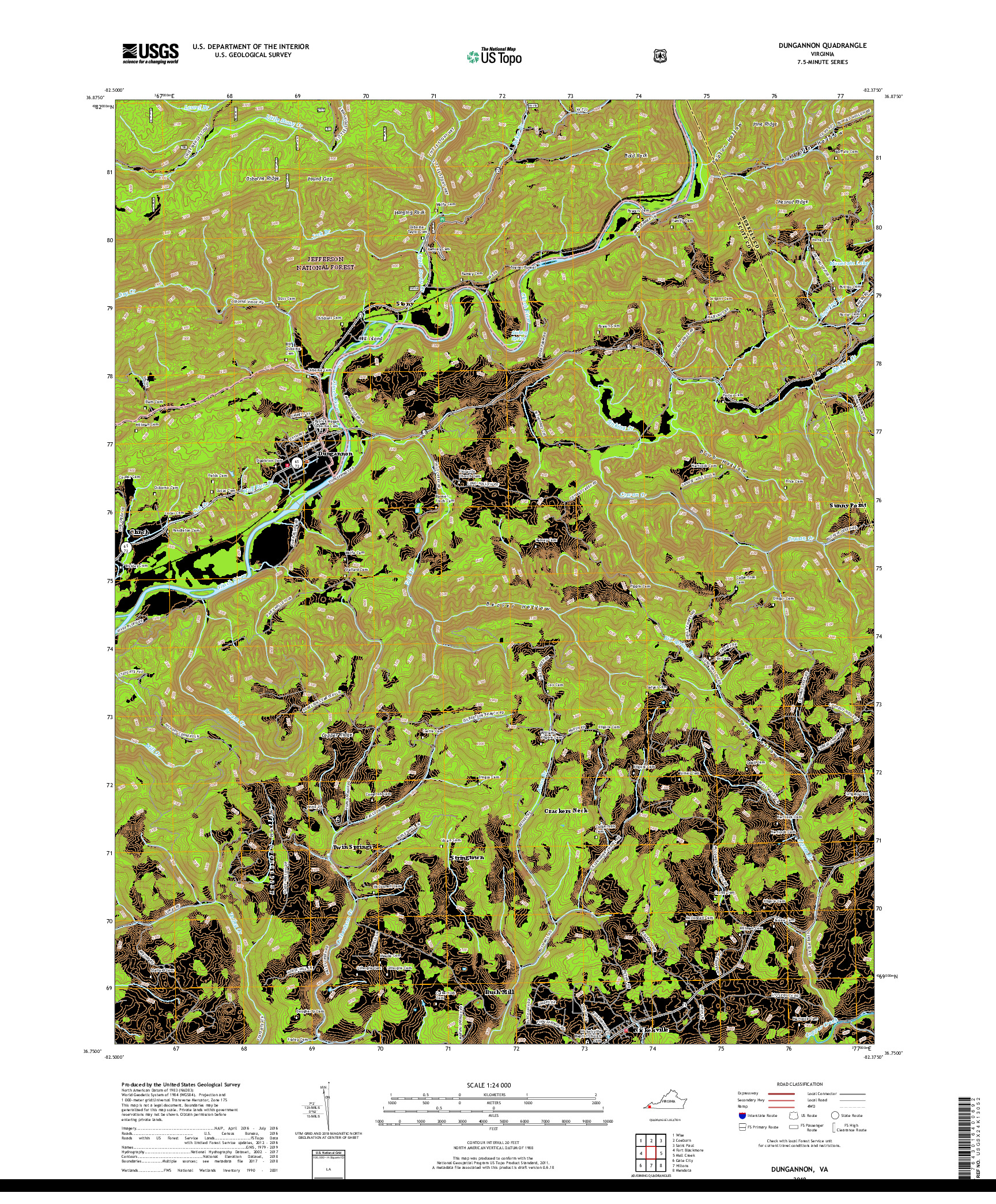 USGS US TOPO 7.5-MINUTE MAP FOR DUNGANNON, VA 2019
