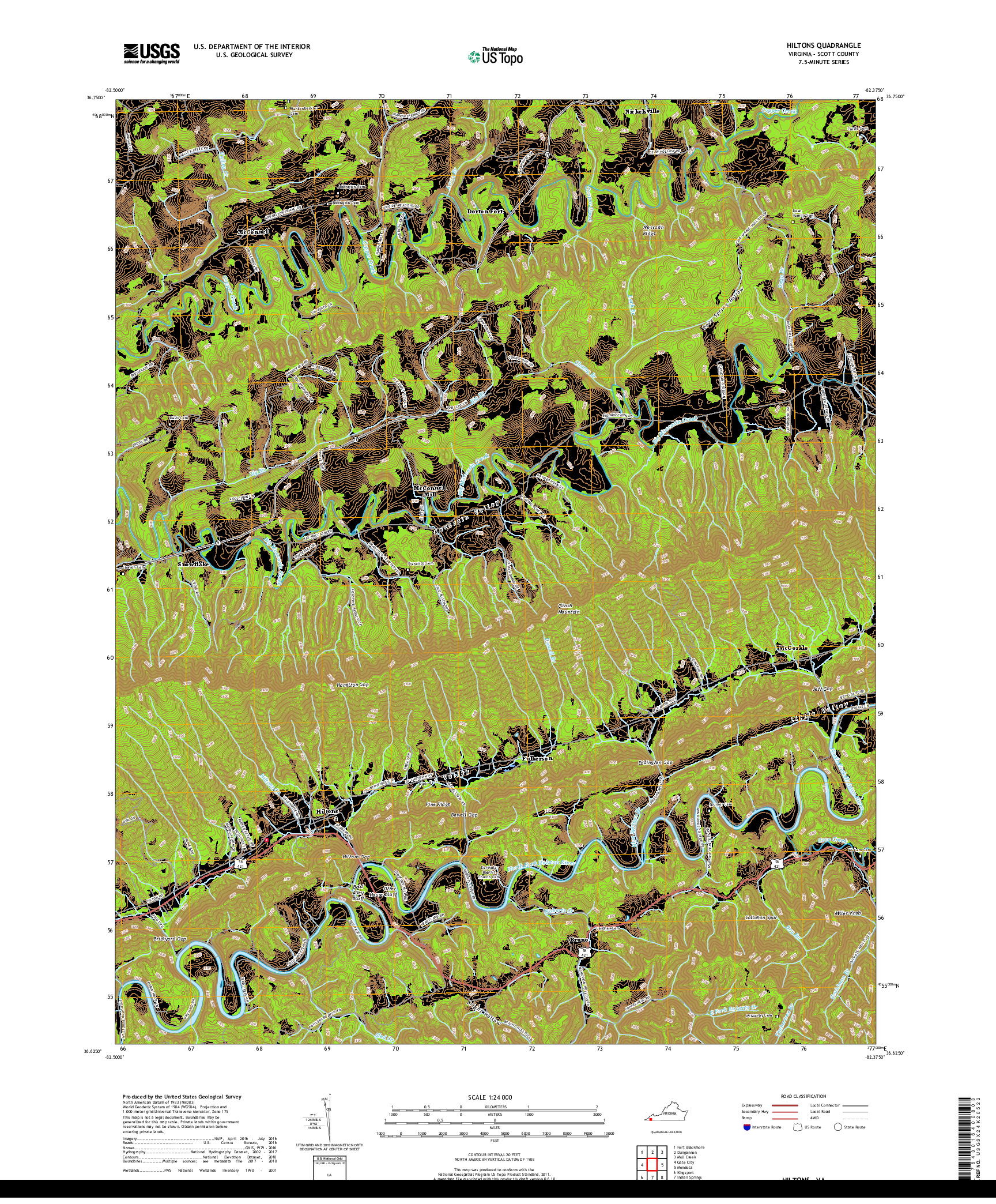 USGS US TOPO 7.5-MINUTE MAP FOR HILTONS, VA 2019