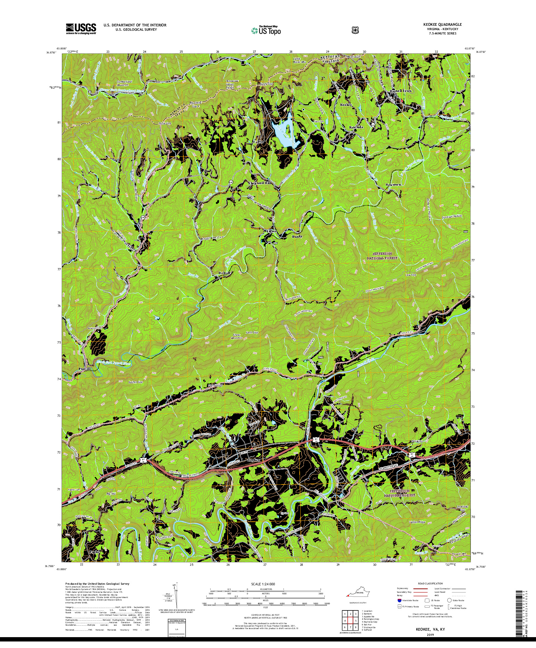 USGS US TOPO 7.5-MINUTE MAP FOR KEOKEE, VA,KY 2019
