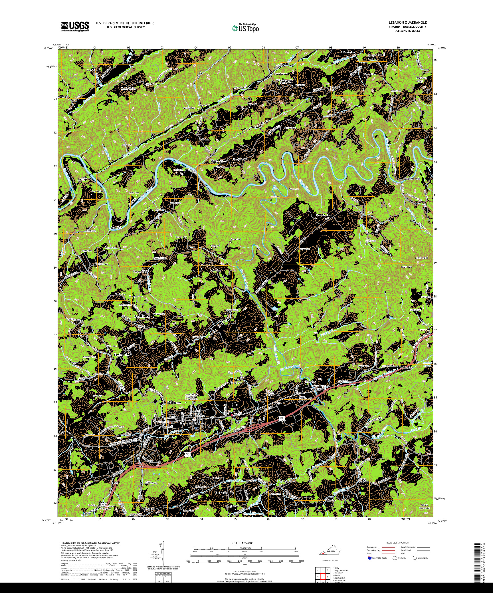 USGS US TOPO 7.5-MINUTE MAP FOR LEBANON, VA 2019