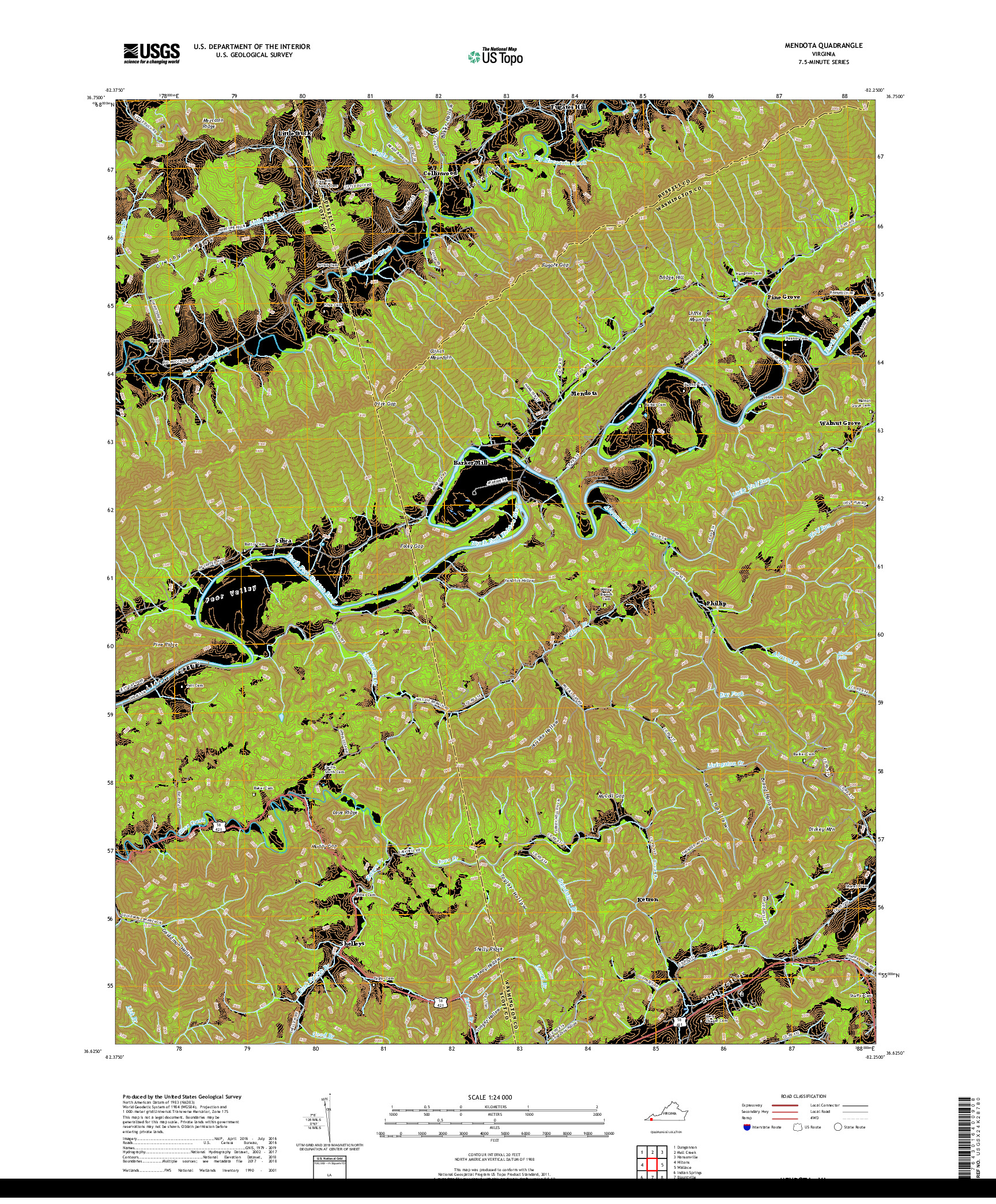 USGS US TOPO 7.5-MINUTE MAP FOR MENDOTA, VA 2019