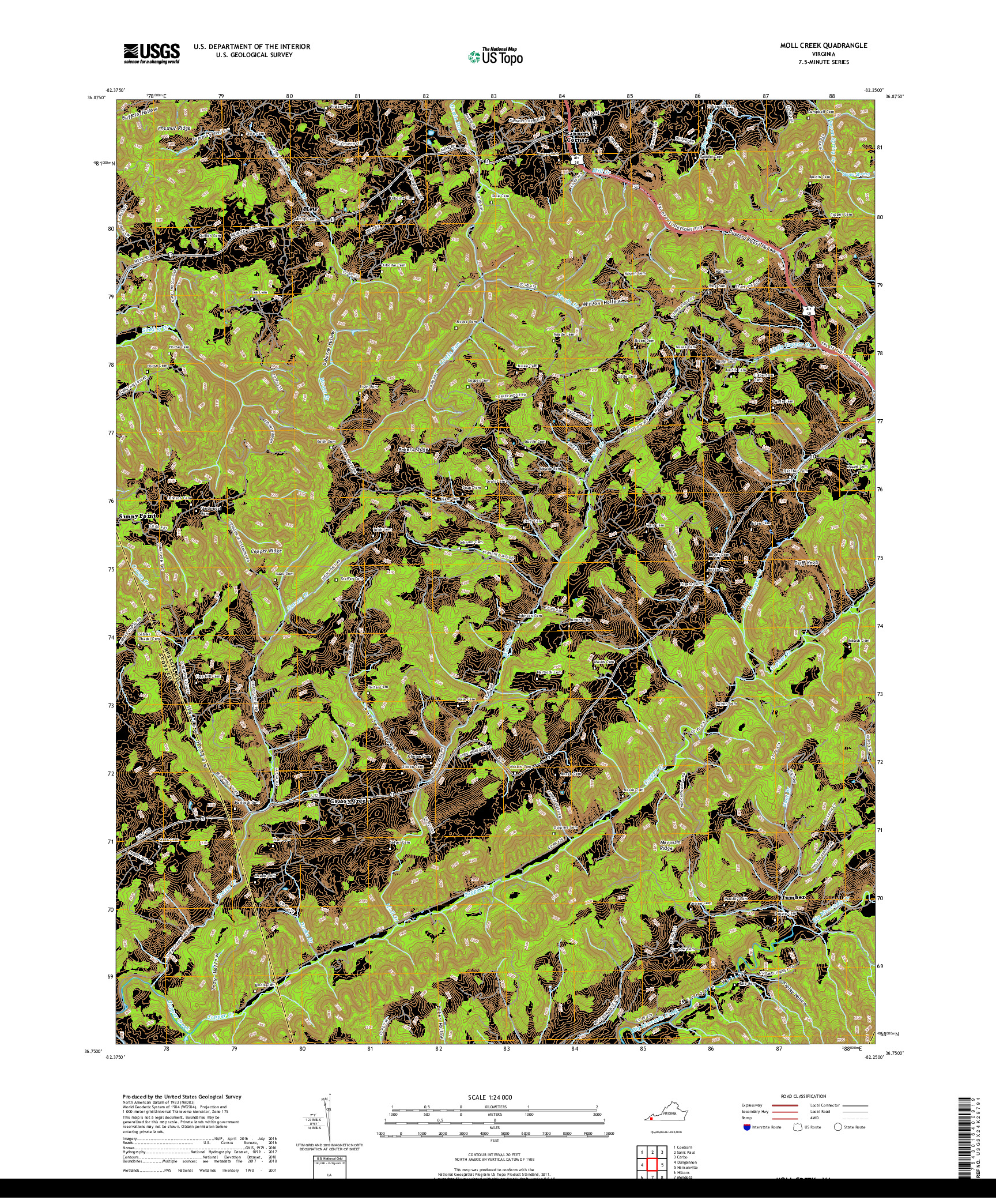 USGS US TOPO 7.5-MINUTE MAP FOR MOLL CREEK, VA 2019