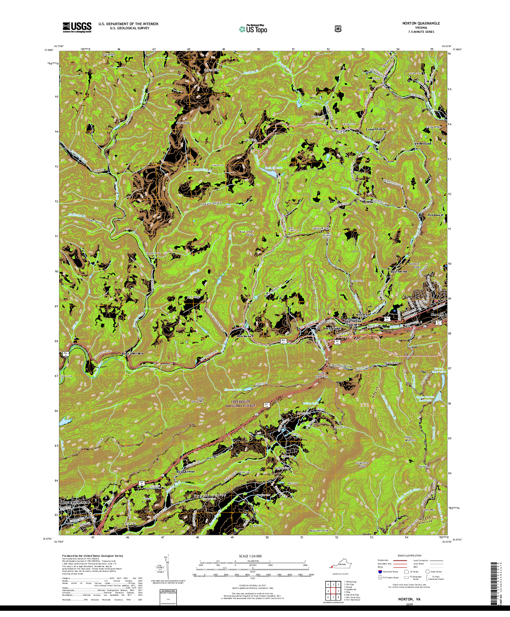 USGS US TOPO 7.5-MINUTE MAP FOR NORTON, VA 2019