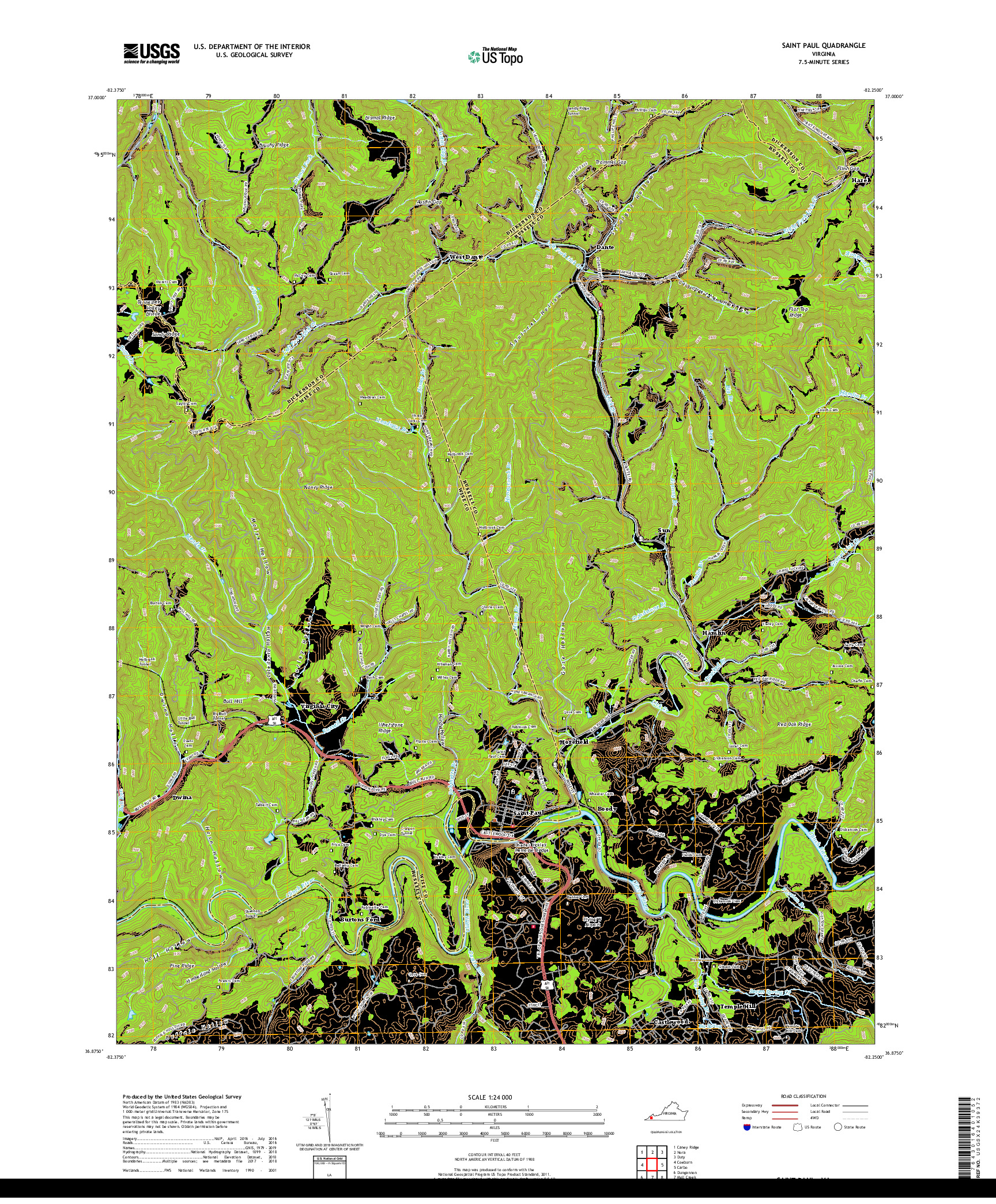 USGS US TOPO 7.5-MINUTE MAP FOR SAINT PAUL, VA 2019