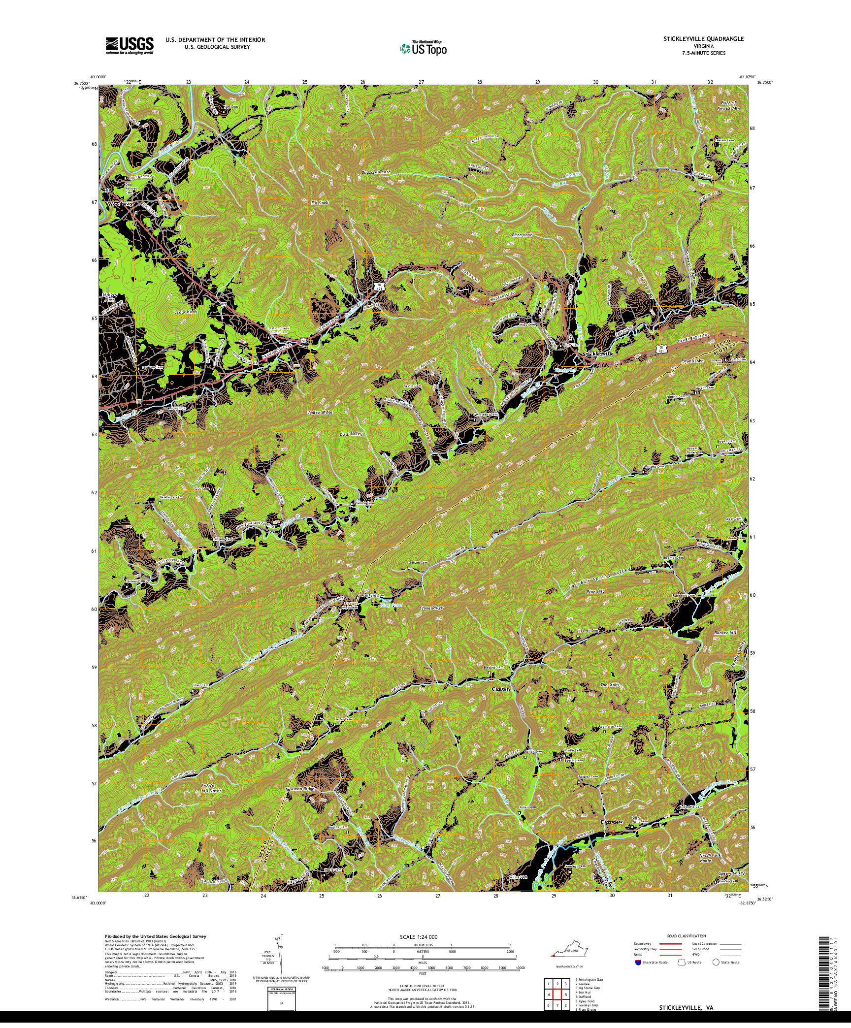 USGS US TOPO 7.5-MINUTE MAP FOR STICKLEYVILLE, VA 2019