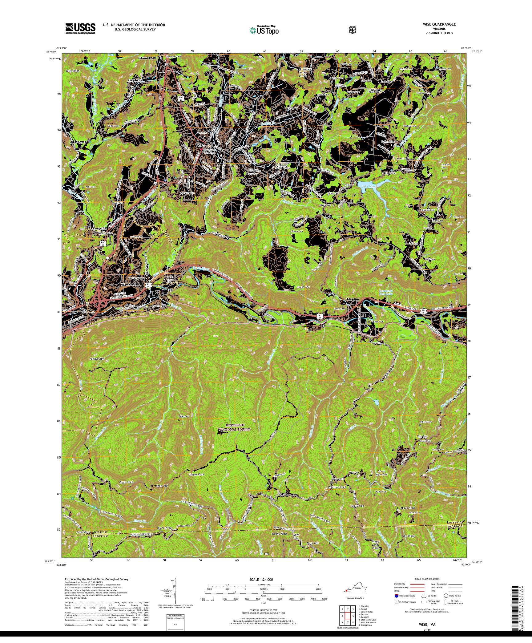 USGS US TOPO 7.5-MINUTE MAP FOR WISE, VA 2019
