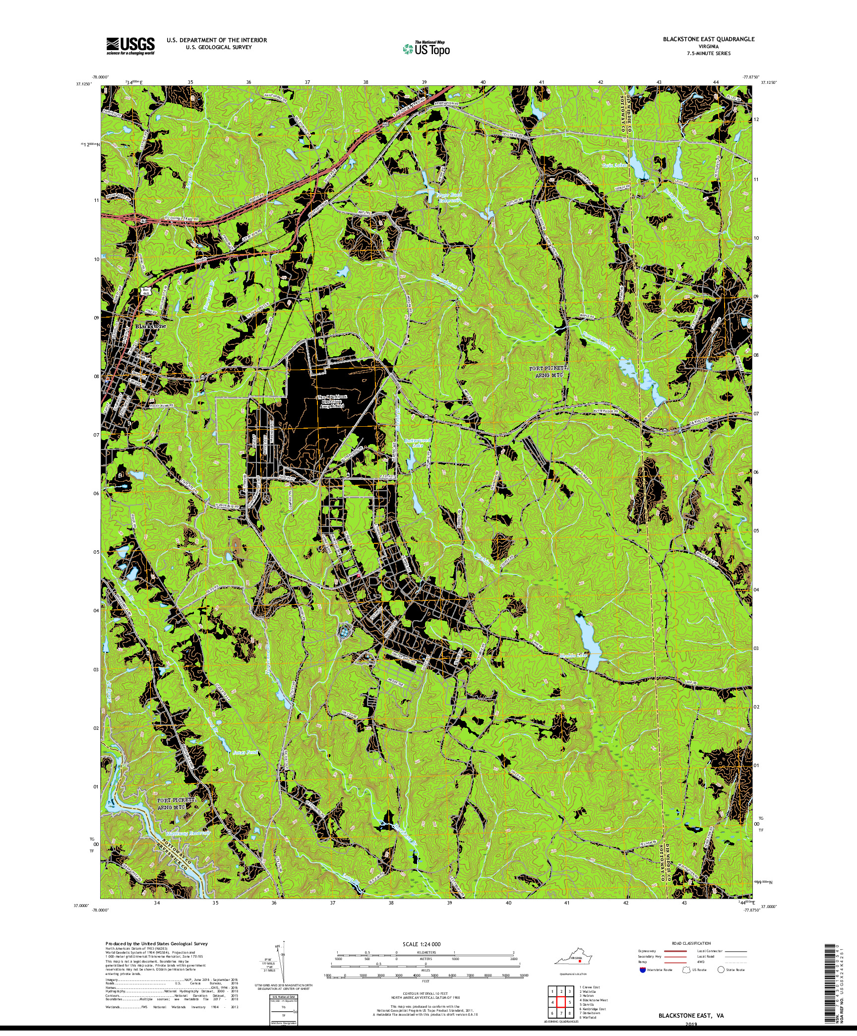 USGS US TOPO 7.5-MINUTE MAP FOR BLACKSTONE EAST, VA 2019