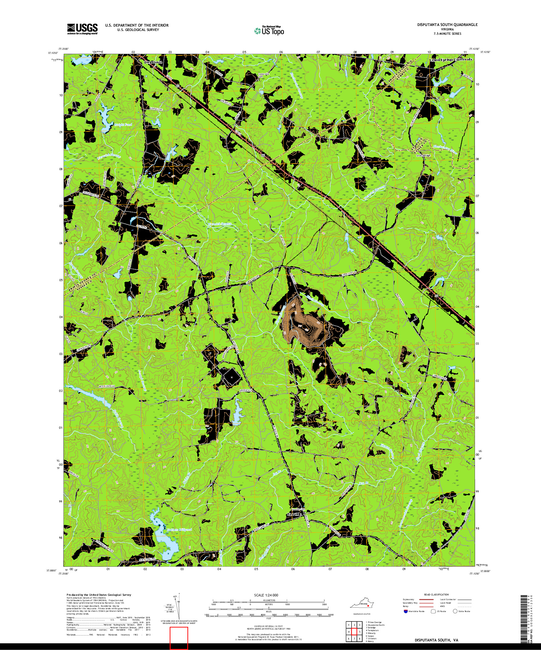 USGS US TOPO 7.5-MINUTE MAP FOR DISPUTANTA SOUTH, VA 2019