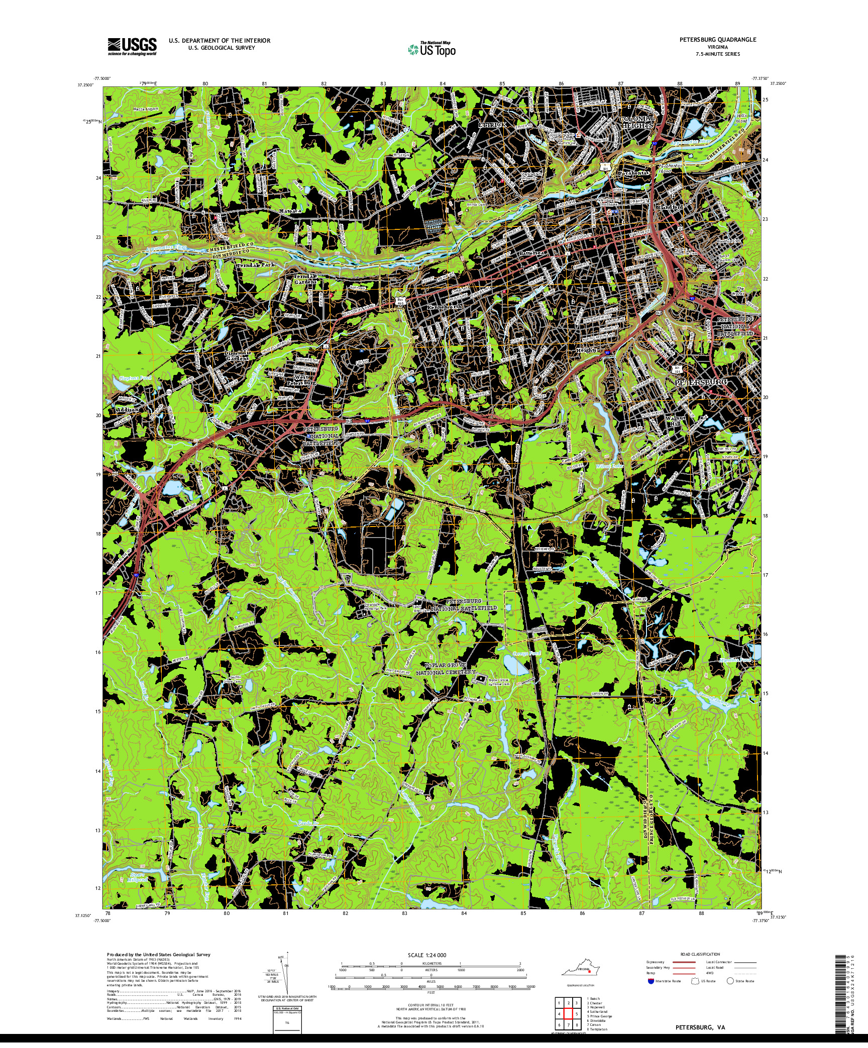 USGS US TOPO 7.5-MINUTE MAP FOR PETERSBURG, VA 2019