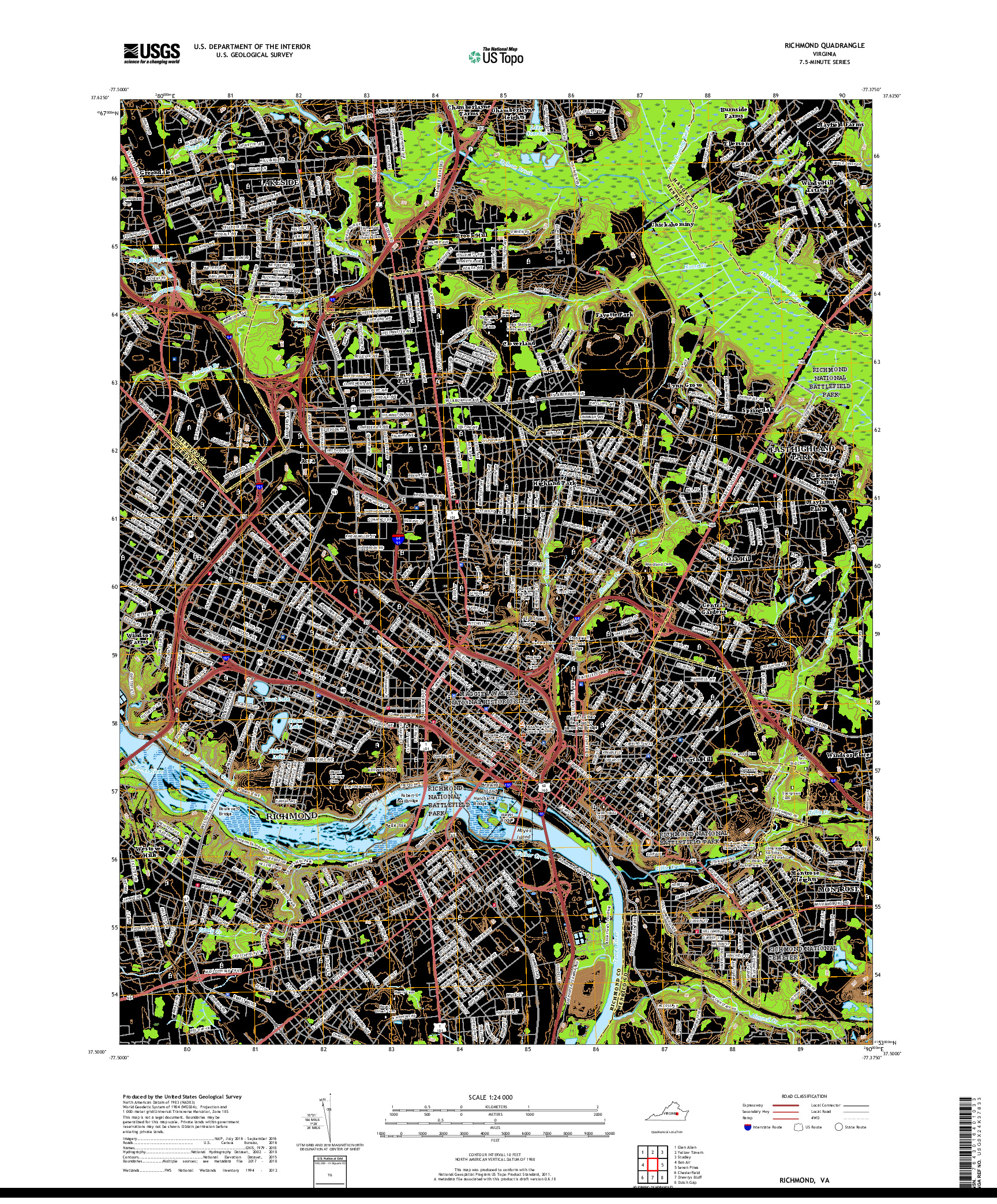 USGS US TOPO 7.5-MINUTE MAP FOR RICHMOND, VA 2019