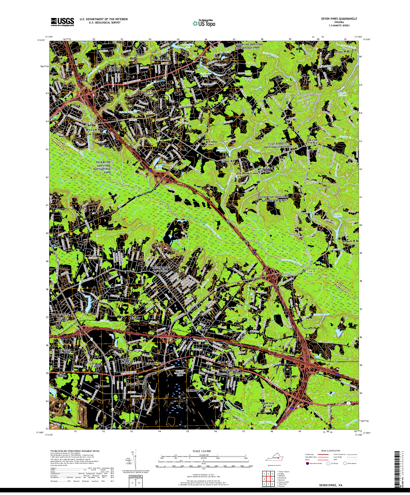 USGS US TOPO 7.5-MINUTE MAP FOR SEVEN PINES, VA 2019