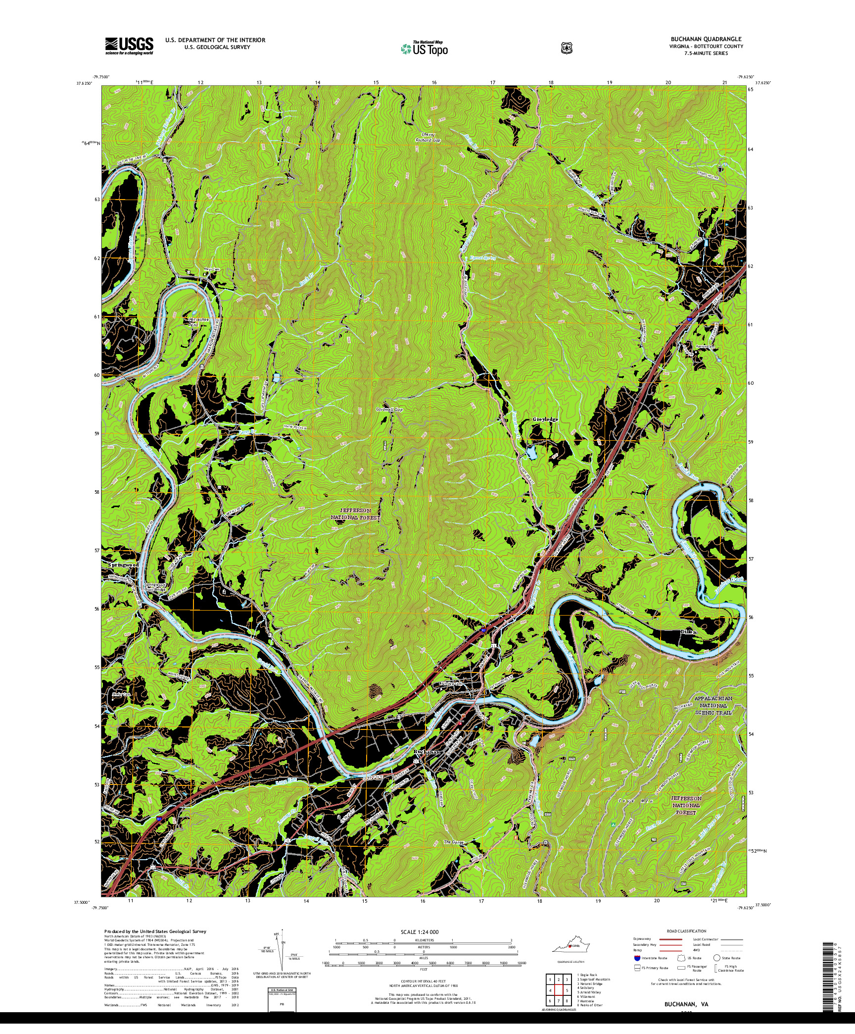 USGS US TOPO 7.5-MINUTE MAP FOR BUCHANAN, VA 2019