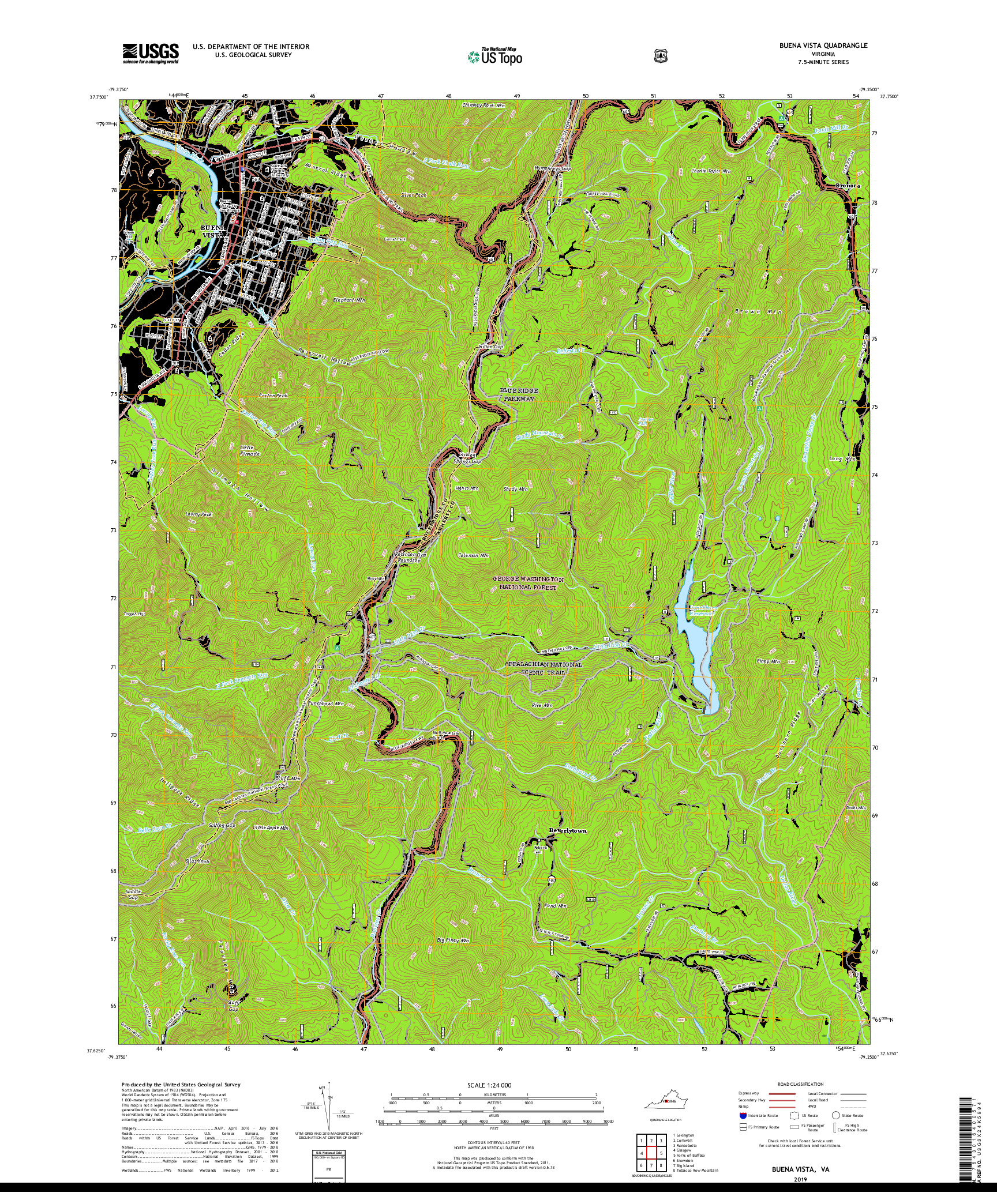 USGS US TOPO 7.5-MINUTE MAP FOR BUENA VISTA, VA 2019