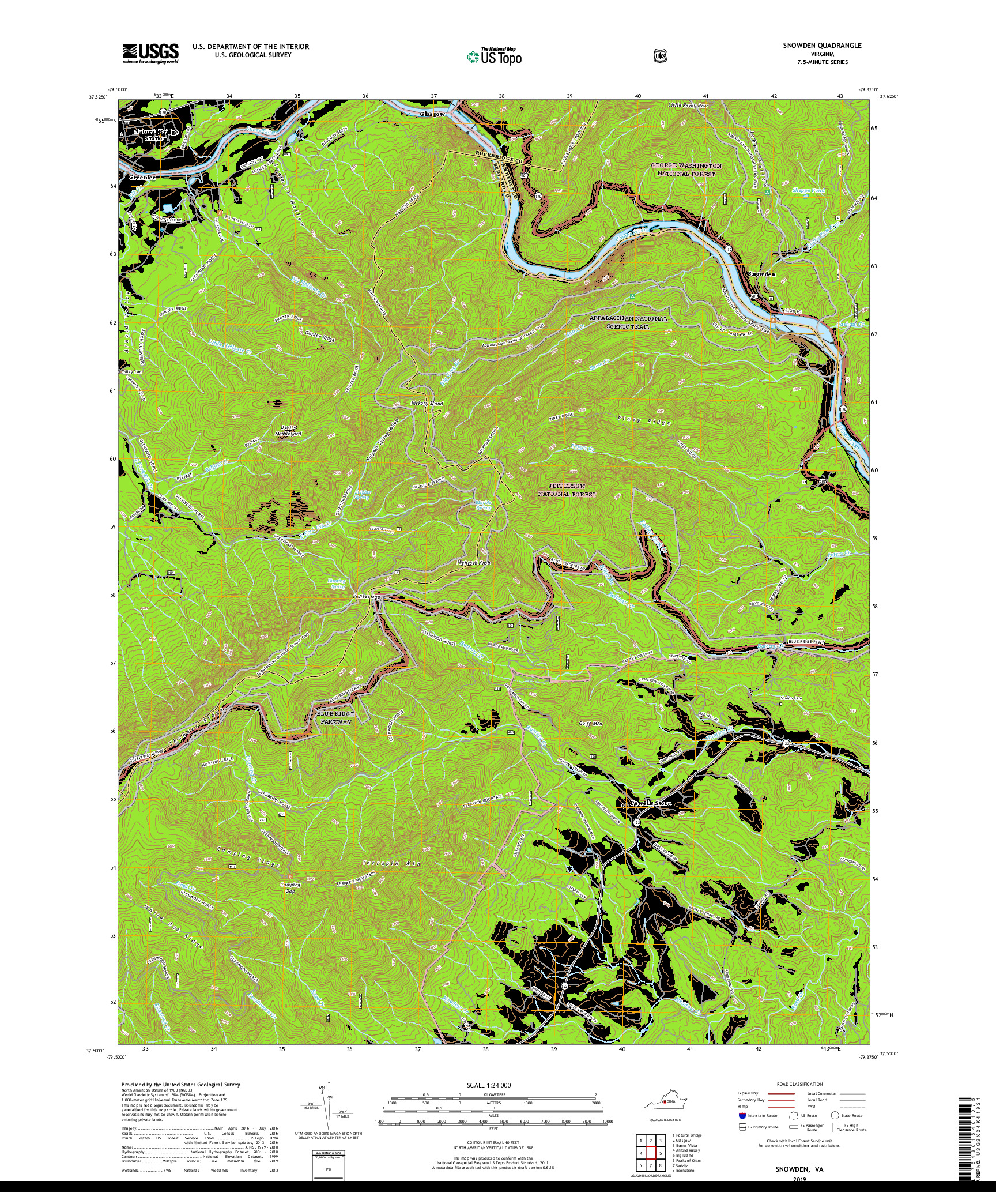 USGS US TOPO 7.5-MINUTE MAP FOR SNOWDEN, VA 2019