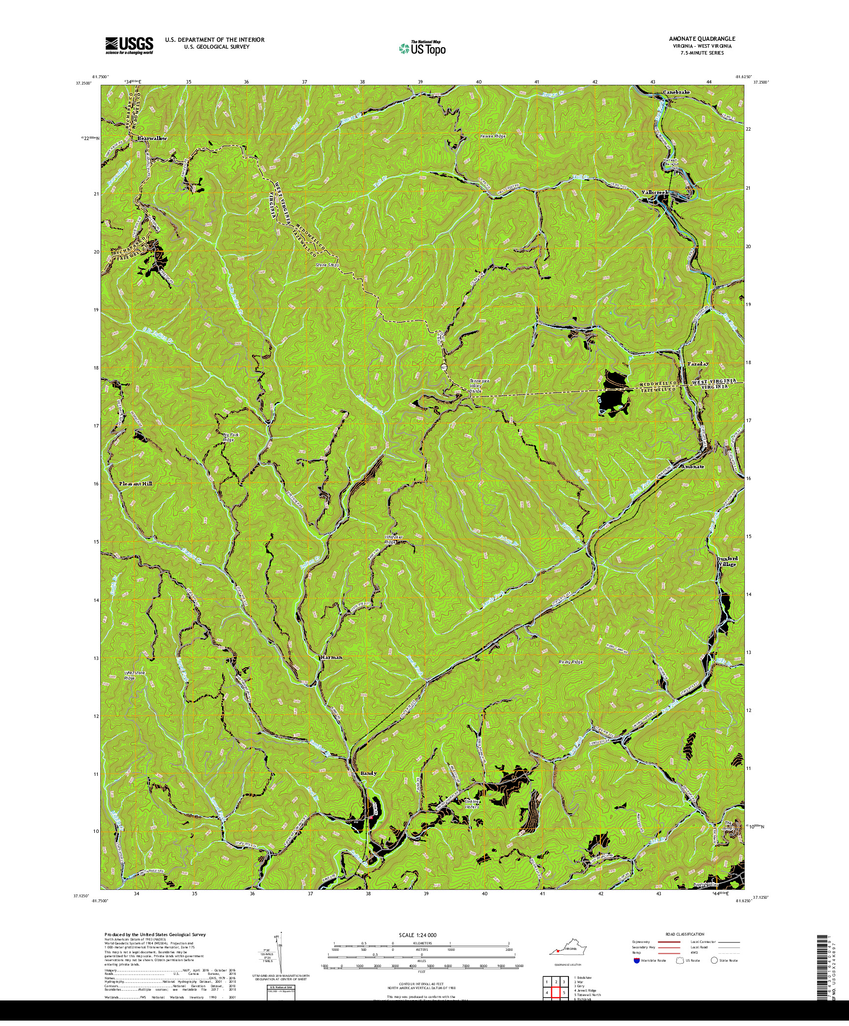 USGS US TOPO 7.5-MINUTE MAP FOR AMONATE, VA,WV 2019