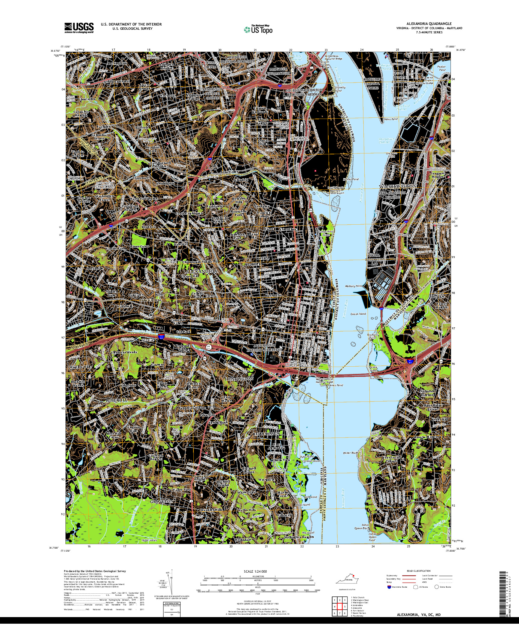 USGS US TOPO 7.5-MINUTE MAP FOR ALEXANDRIA, VA,DC,MD 2019