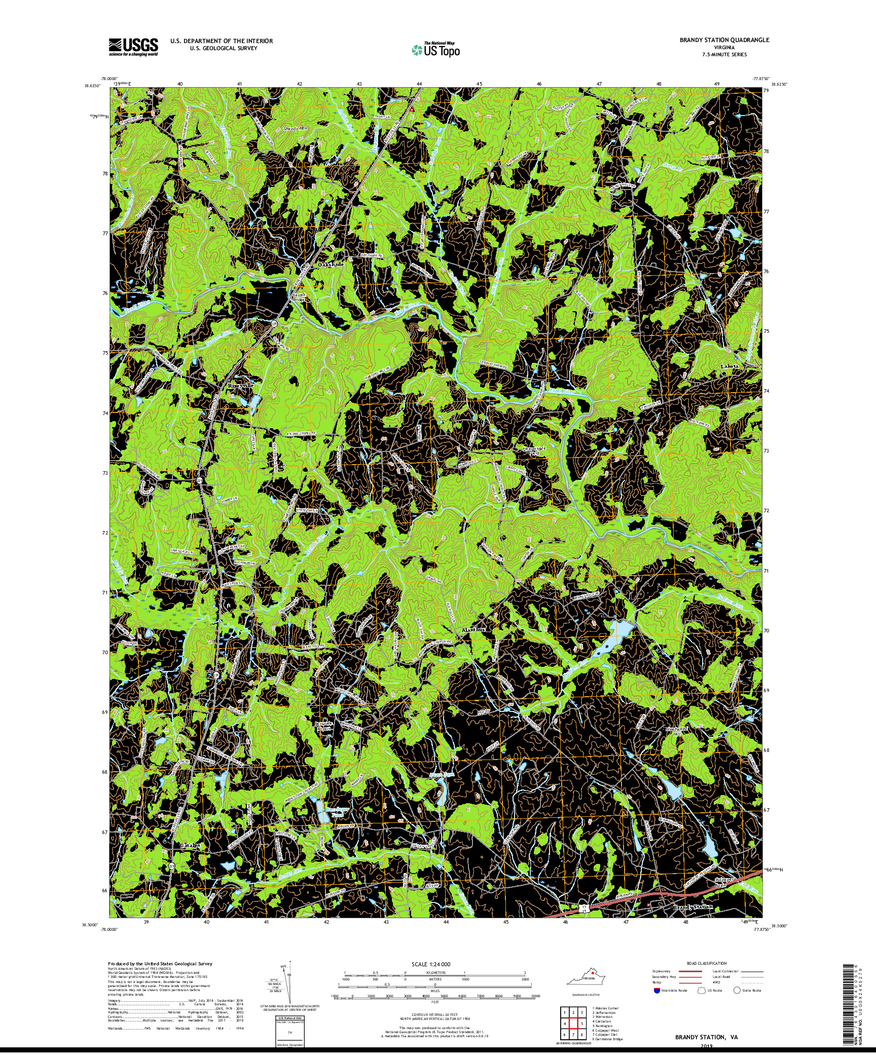 USGS US TOPO 7.5-MINUTE MAP FOR BRANDY STATION, VA 2019