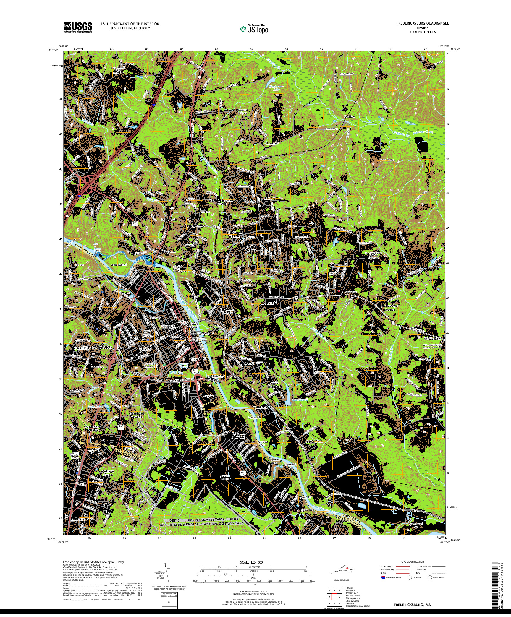 USGS US TOPO 7.5-MINUTE MAP FOR FREDERICKSBURG, VA 2019