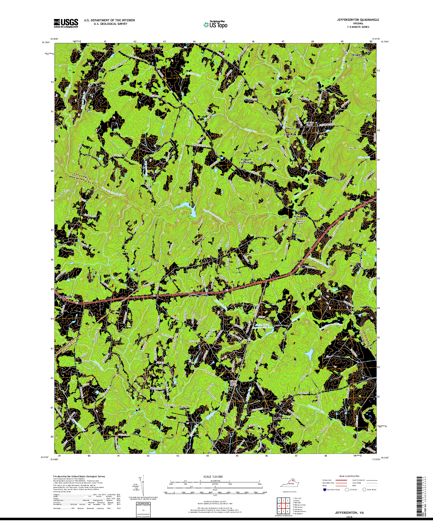 USGS US TOPO 7.5-MINUTE MAP FOR JEFFERSONTON, VA 2019