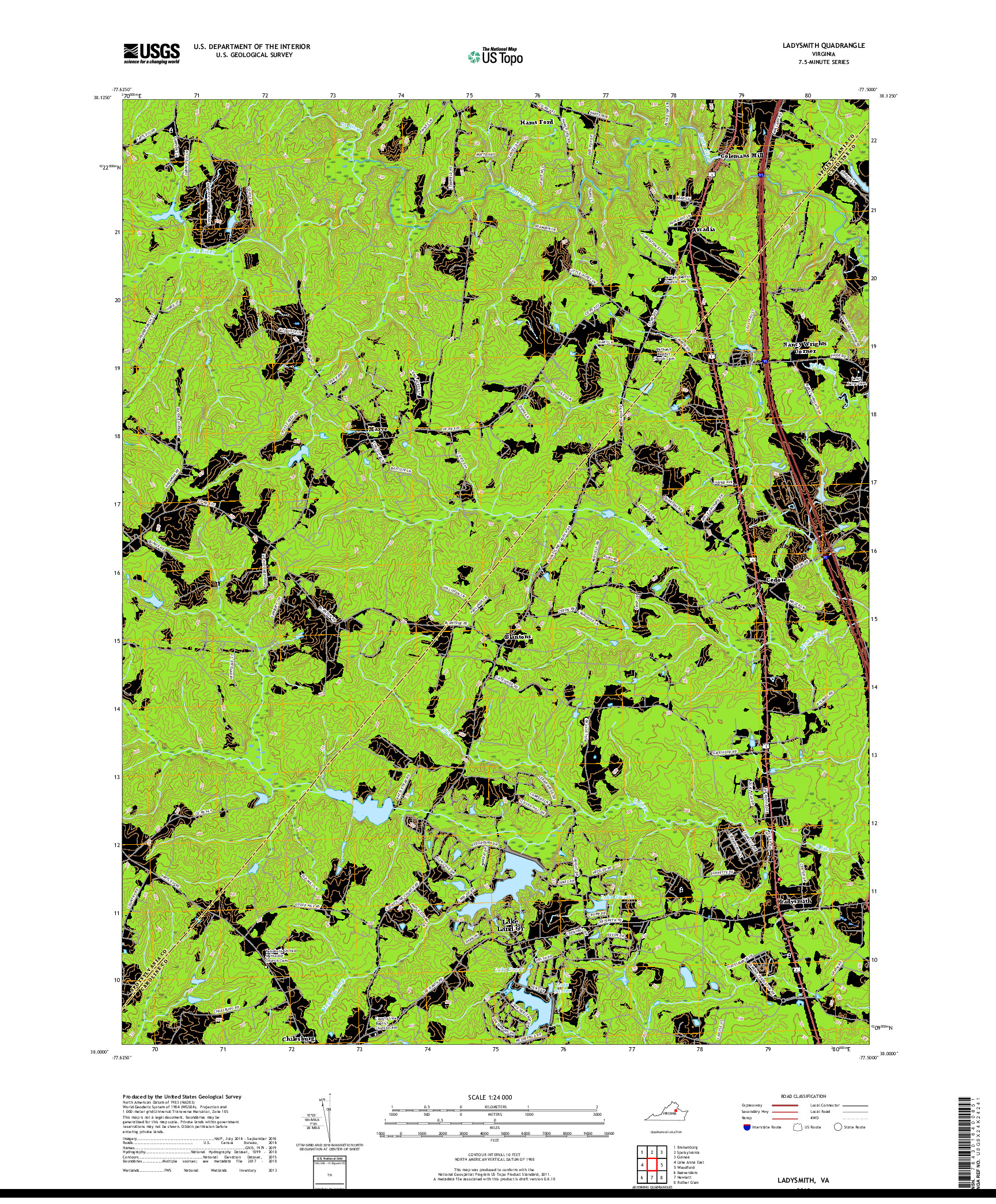USGS US TOPO 7.5-MINUTE MAP FOR LADYSMITH, VA 2019