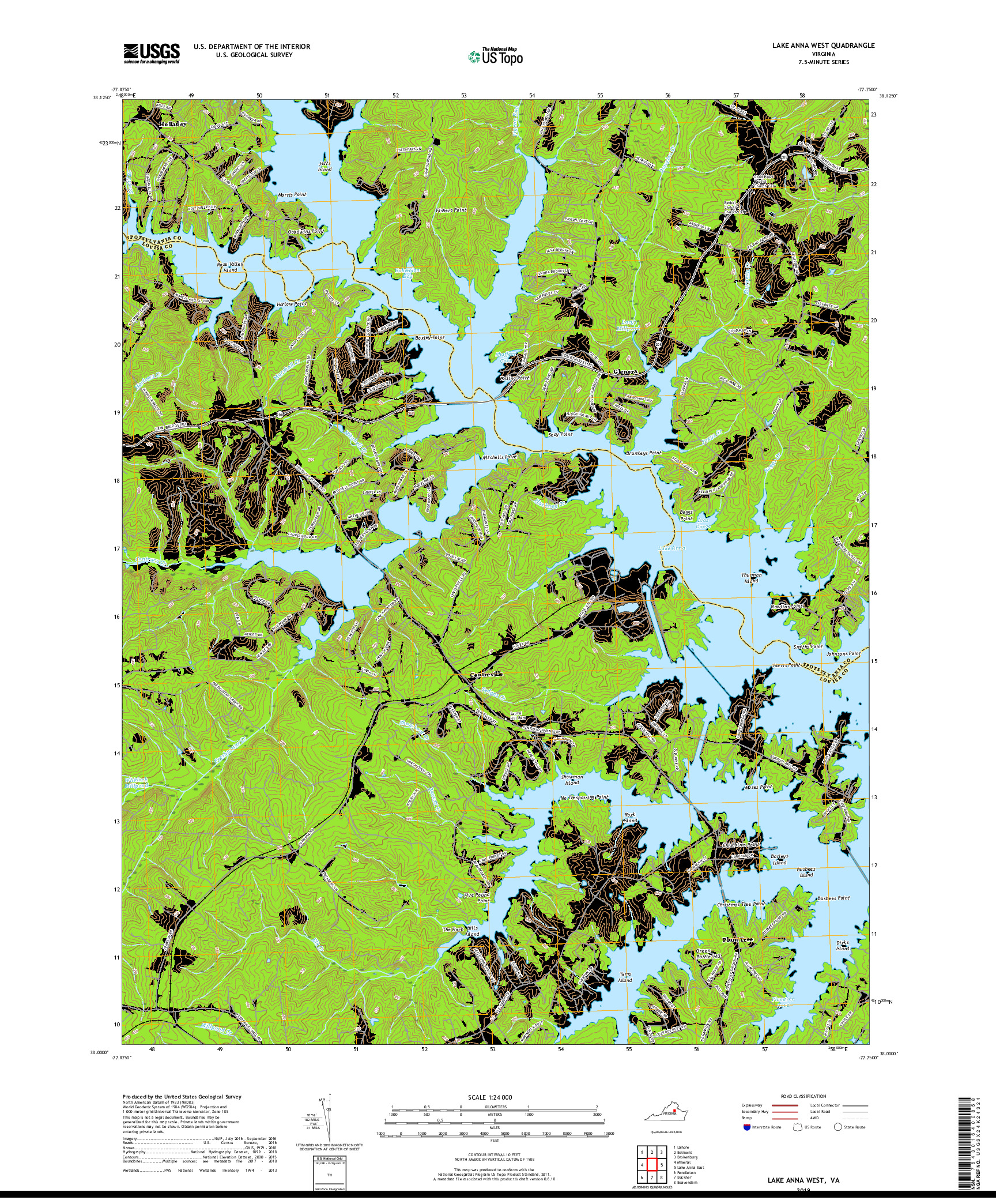 USGS US TOPO 7.5-MINUTE MAP FOR LAKE ANNA WEST, VA 2019