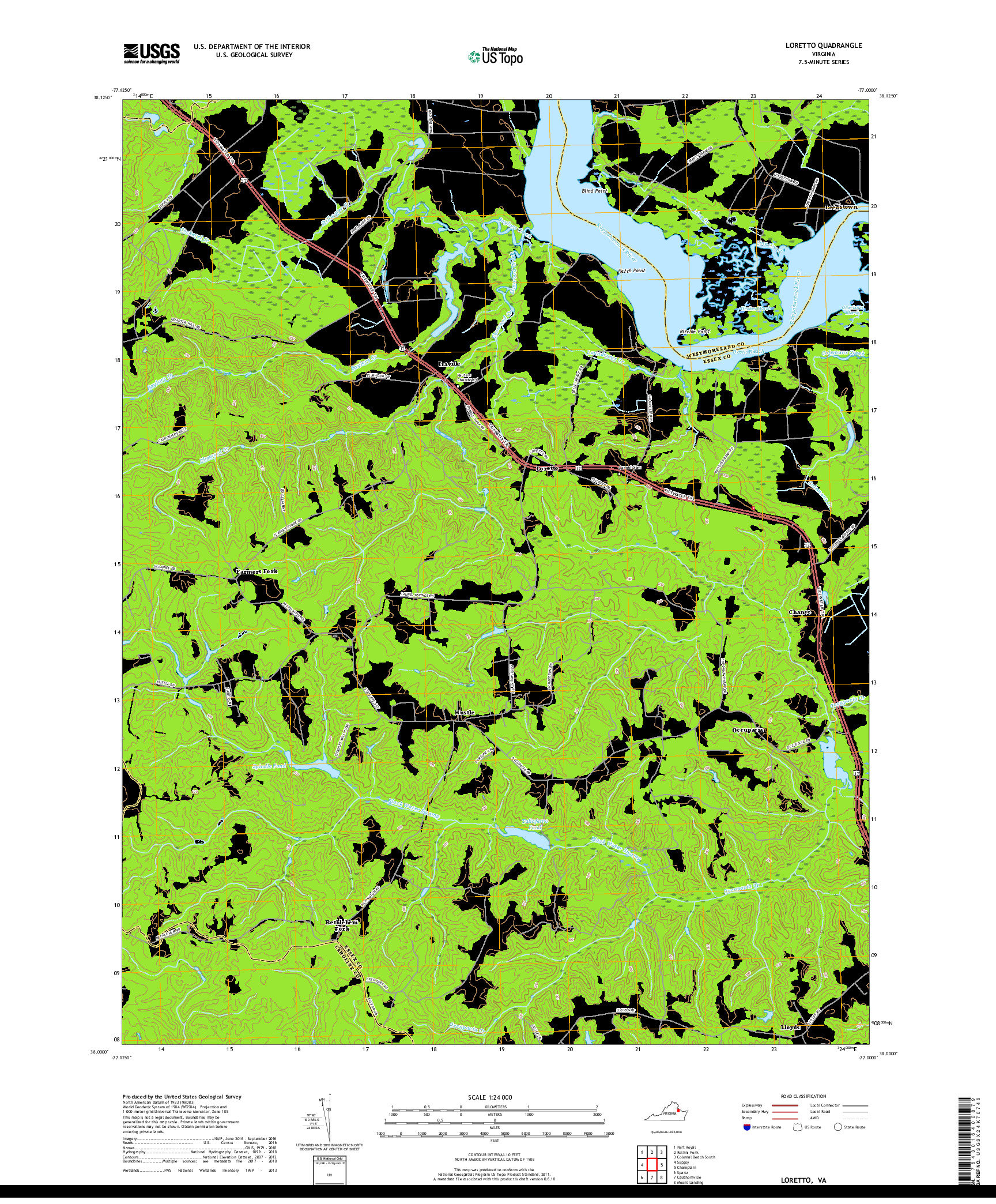 USGS US TOPO 7.5-MINUTE MAP FOR LORETTO, VA 2019