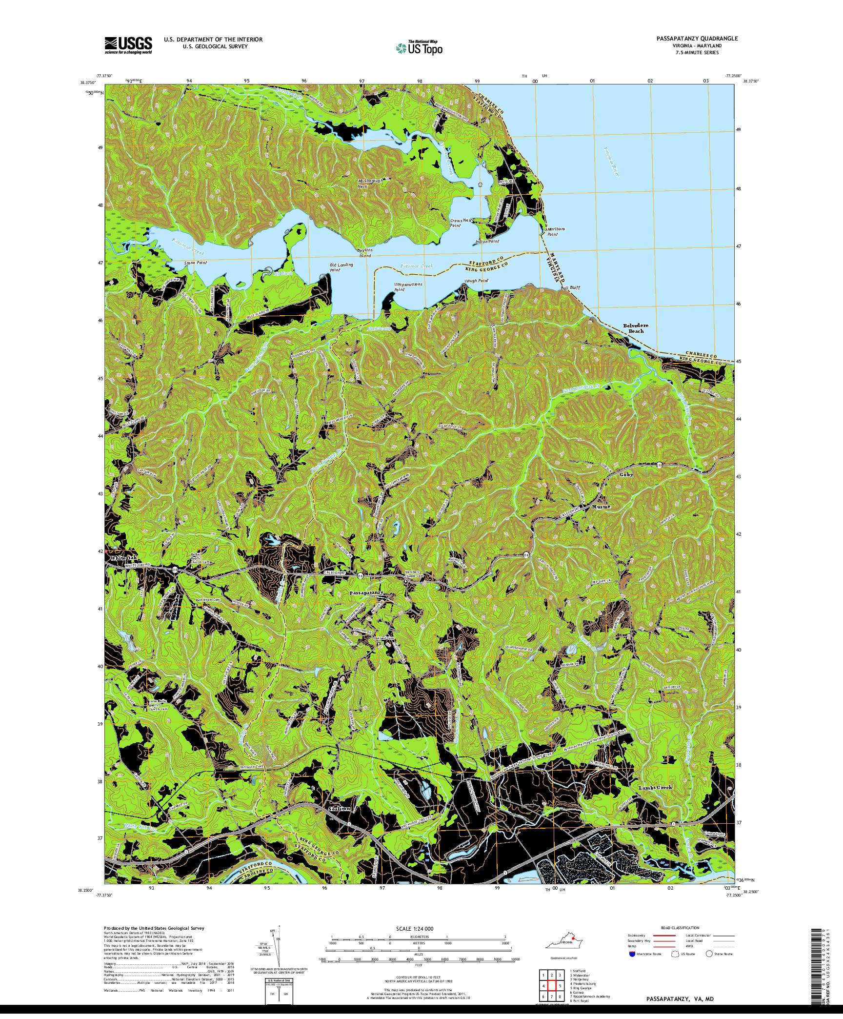 USGS US TOPO 7.5-MINUTE MAP FOR PASSAPATANZY, VA,MD 2019