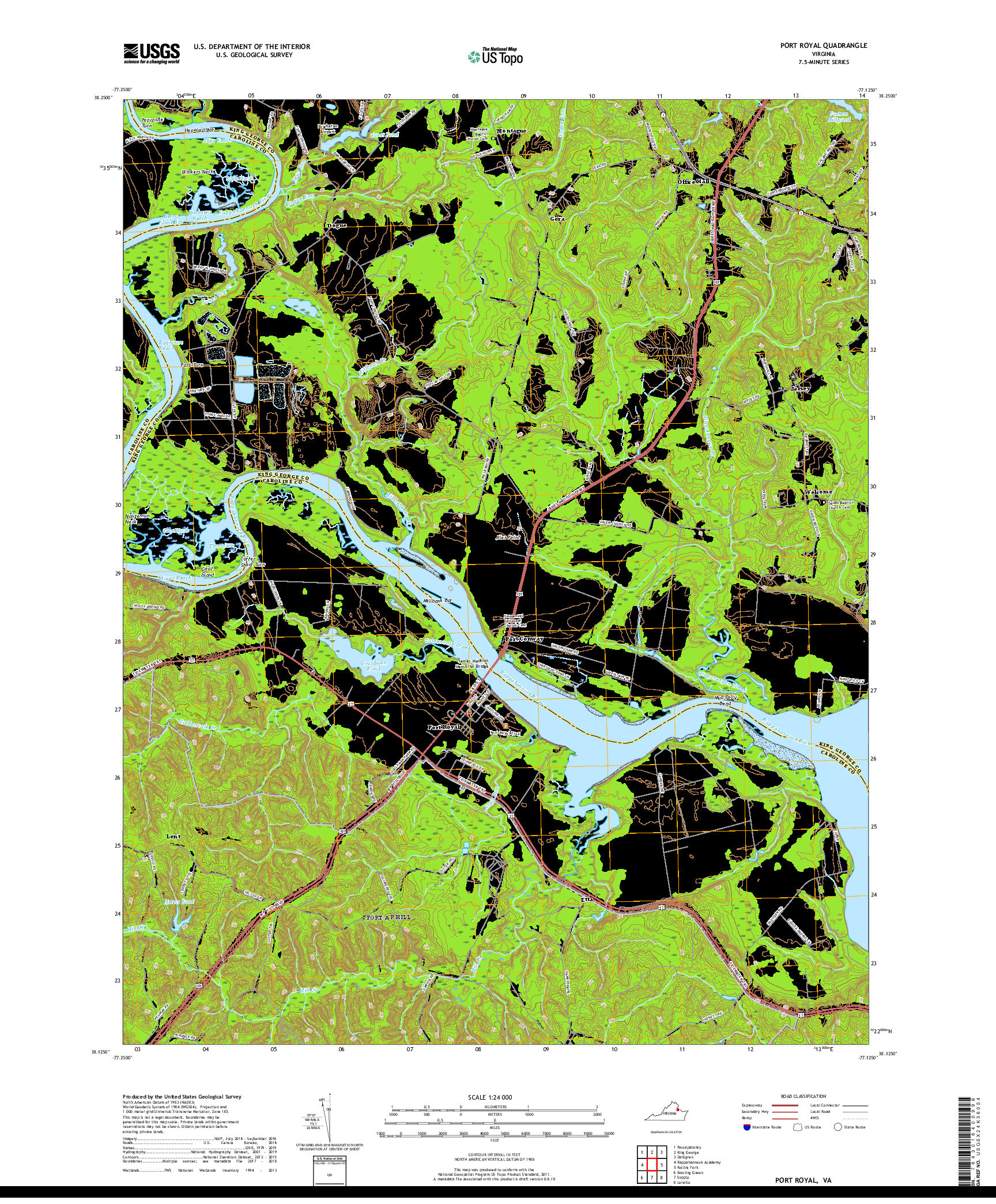 USGS US TOPO 7.5-MINUTE MAP FOR PORT ROYAL, VA 2019