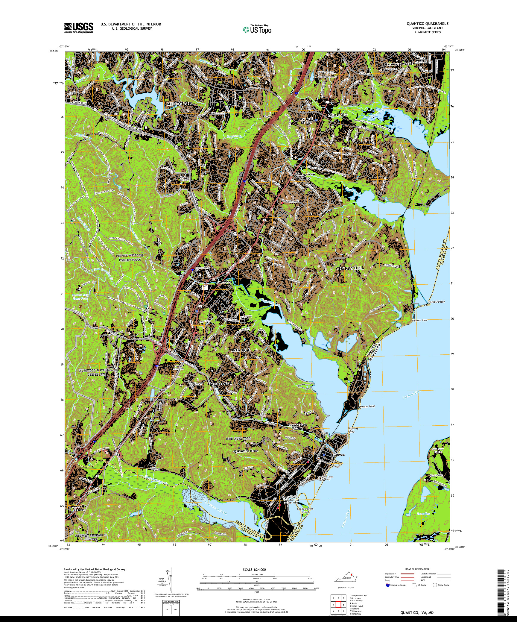 USGS US TOPO 7.5-MINUTE MAP FOR QUANTICO, VA,MD 2019