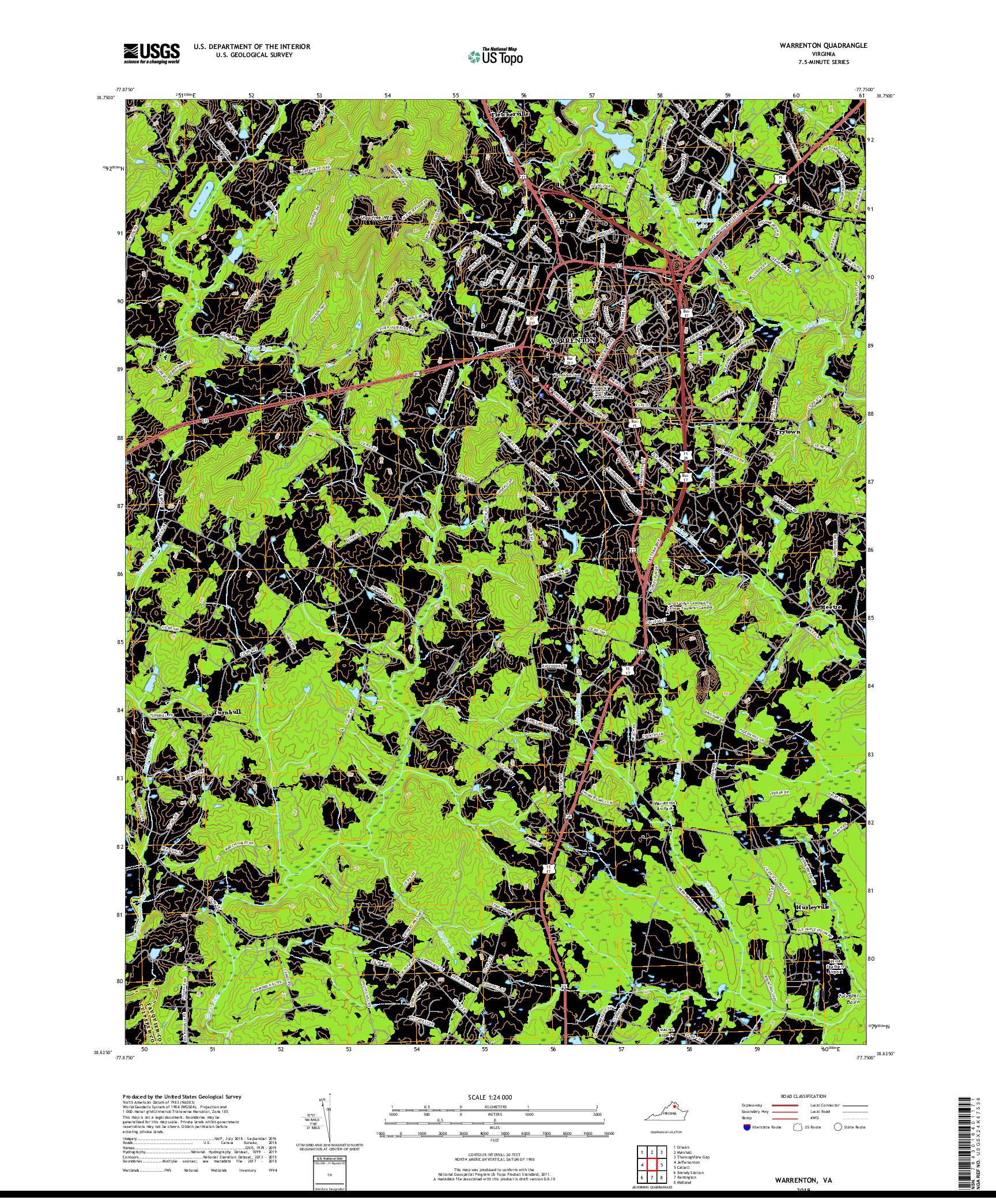 USGS US TOPO 7.5-MINUTE MAP FOR WARRENTON, VA 2019