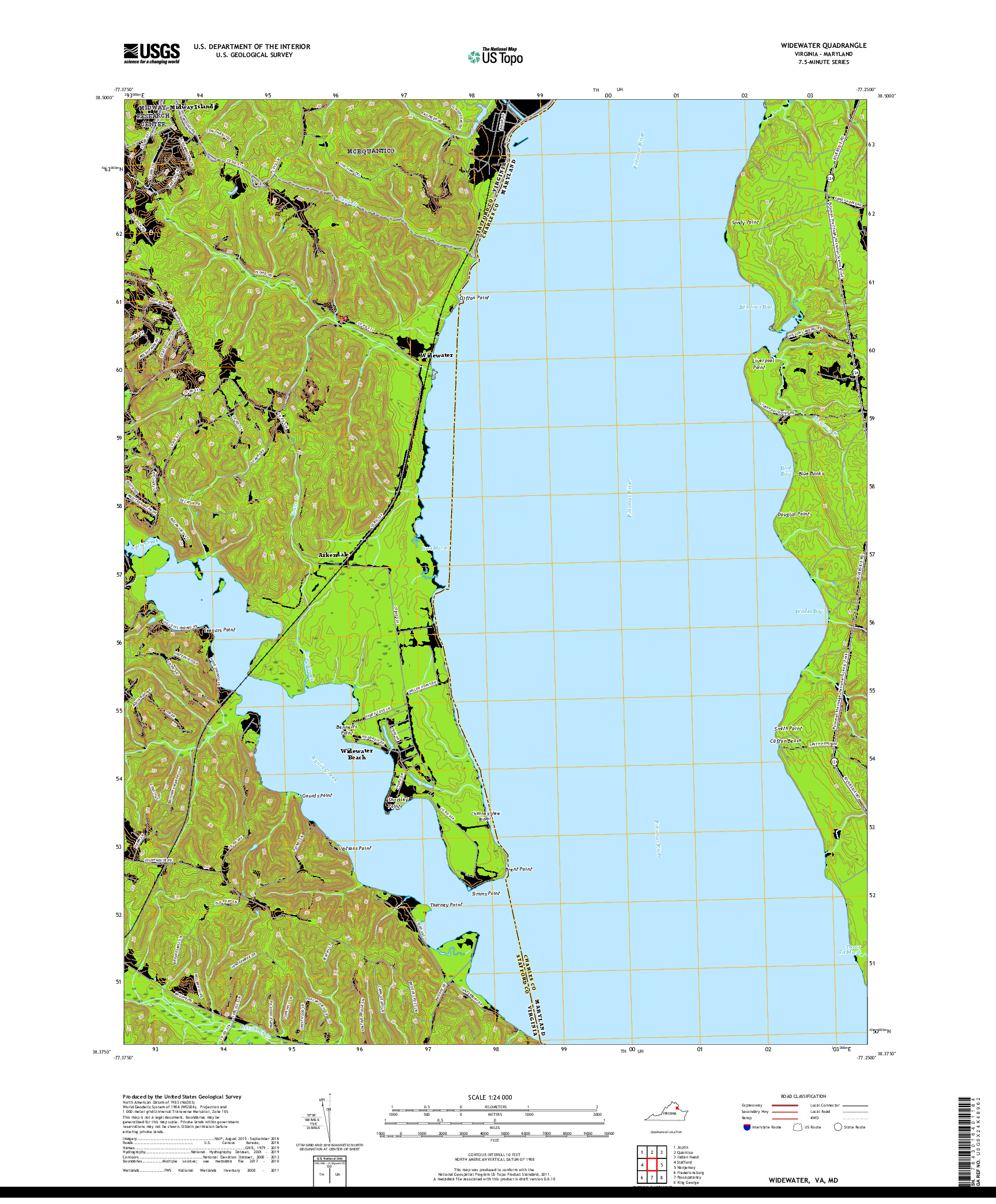 USGS US TOPO 7.5-MINUTE MAP FOR WIDEWATER, VA,MD 2019