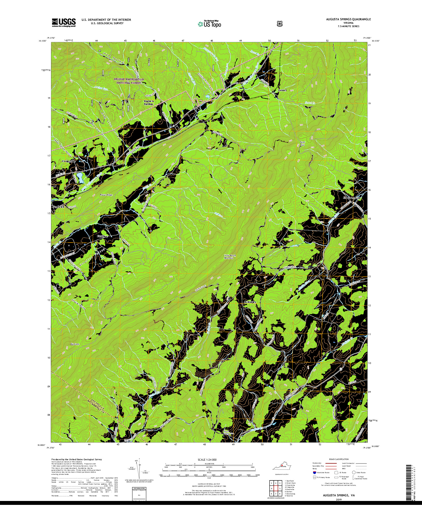 USGS US TOPO 7.5-MINUTE MAP FOR AUGUSTA SPRINGS, VA 2019