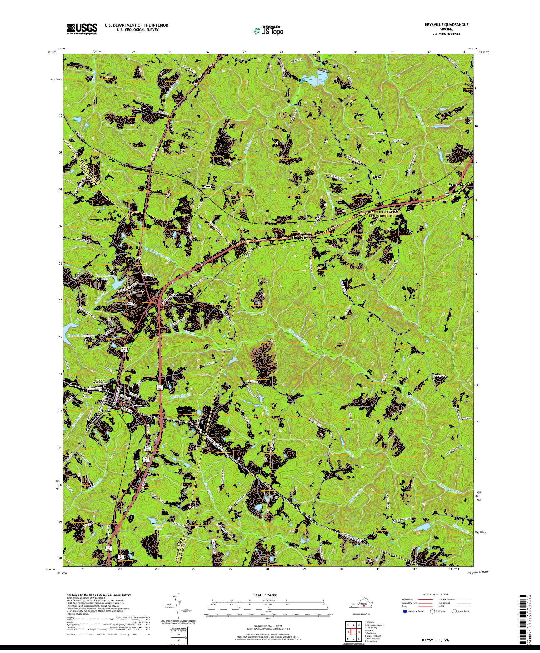 USGS US TOPO 7.5-MINUTE MAP FOR KEYSVILLE, VA 2019
