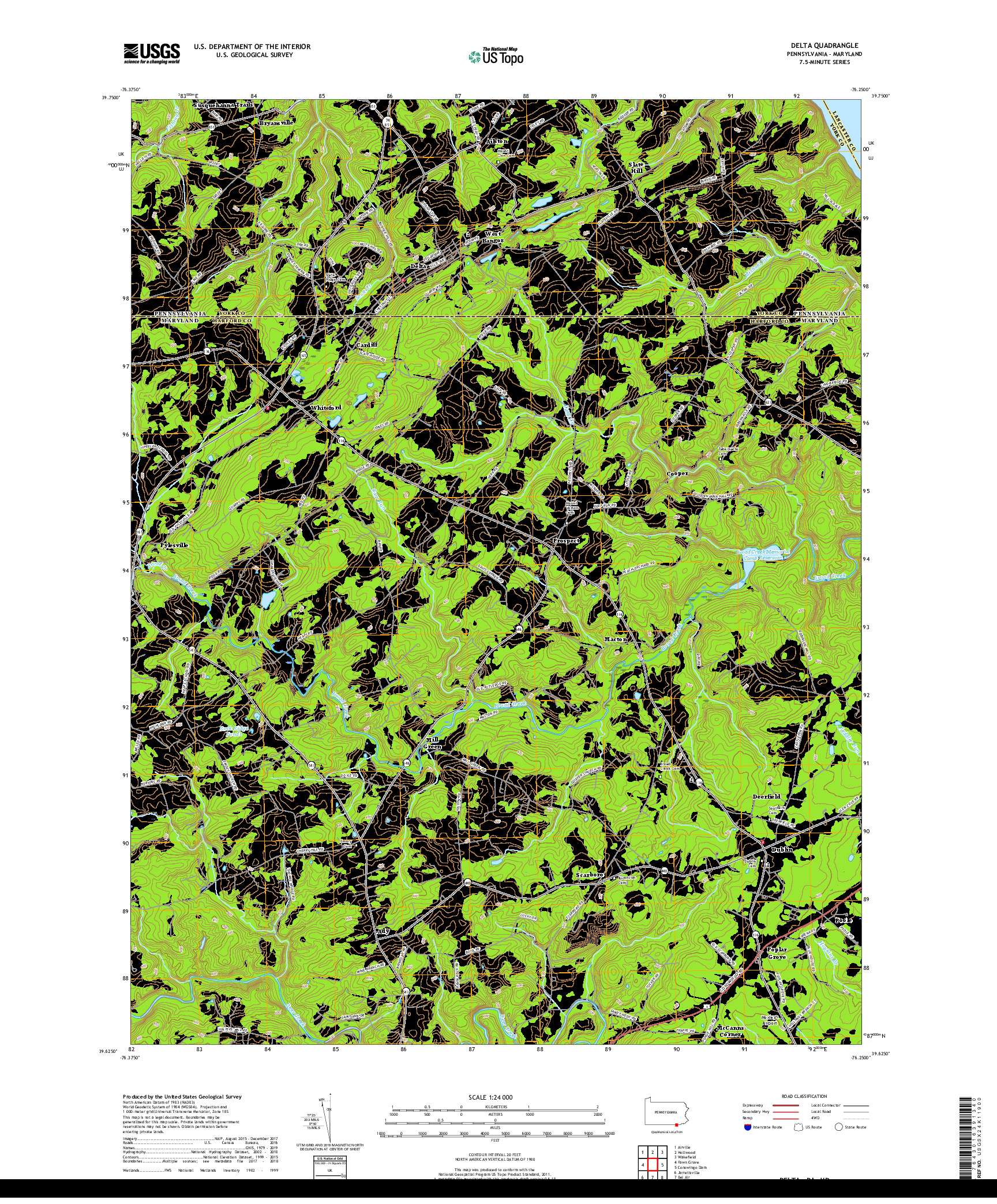 USGS US TOPO 7.5-MINUTE MAP FOR DELTA, PA,MD 2019