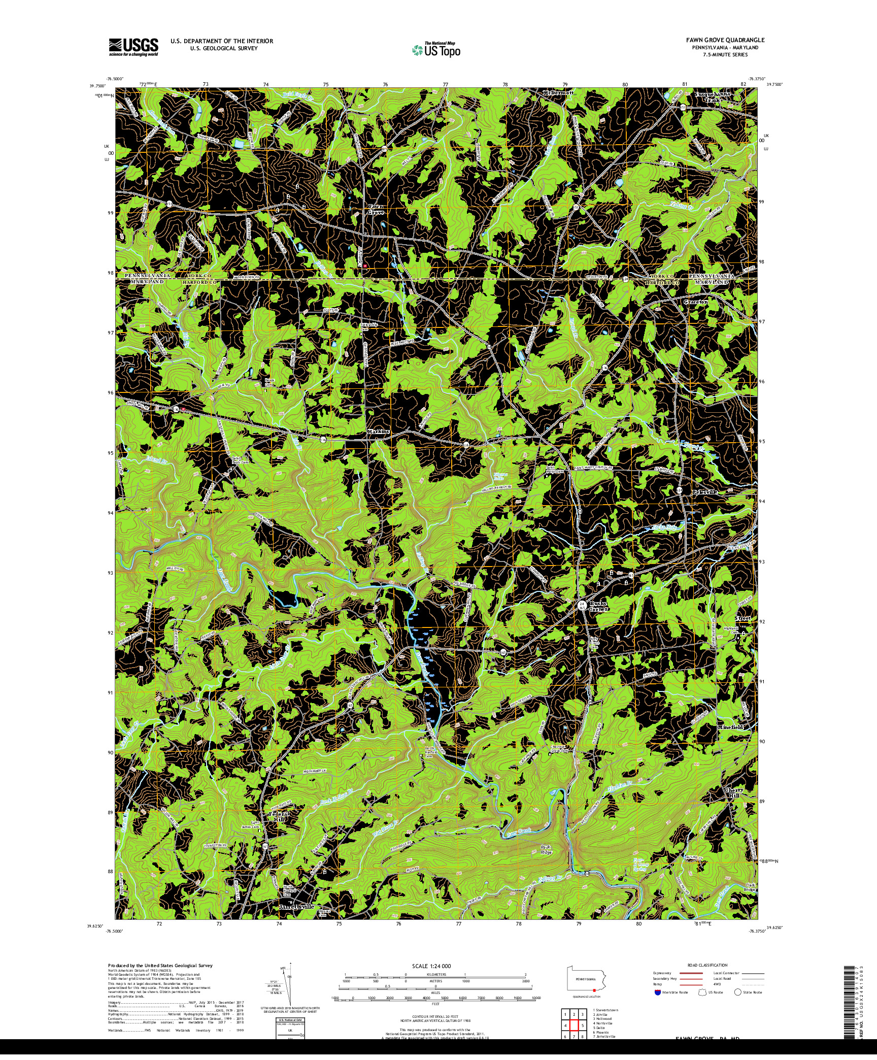 USGS US TOPO 7.5-MINUTE MAP FOR FAWN GROVE, PA,MD 2019