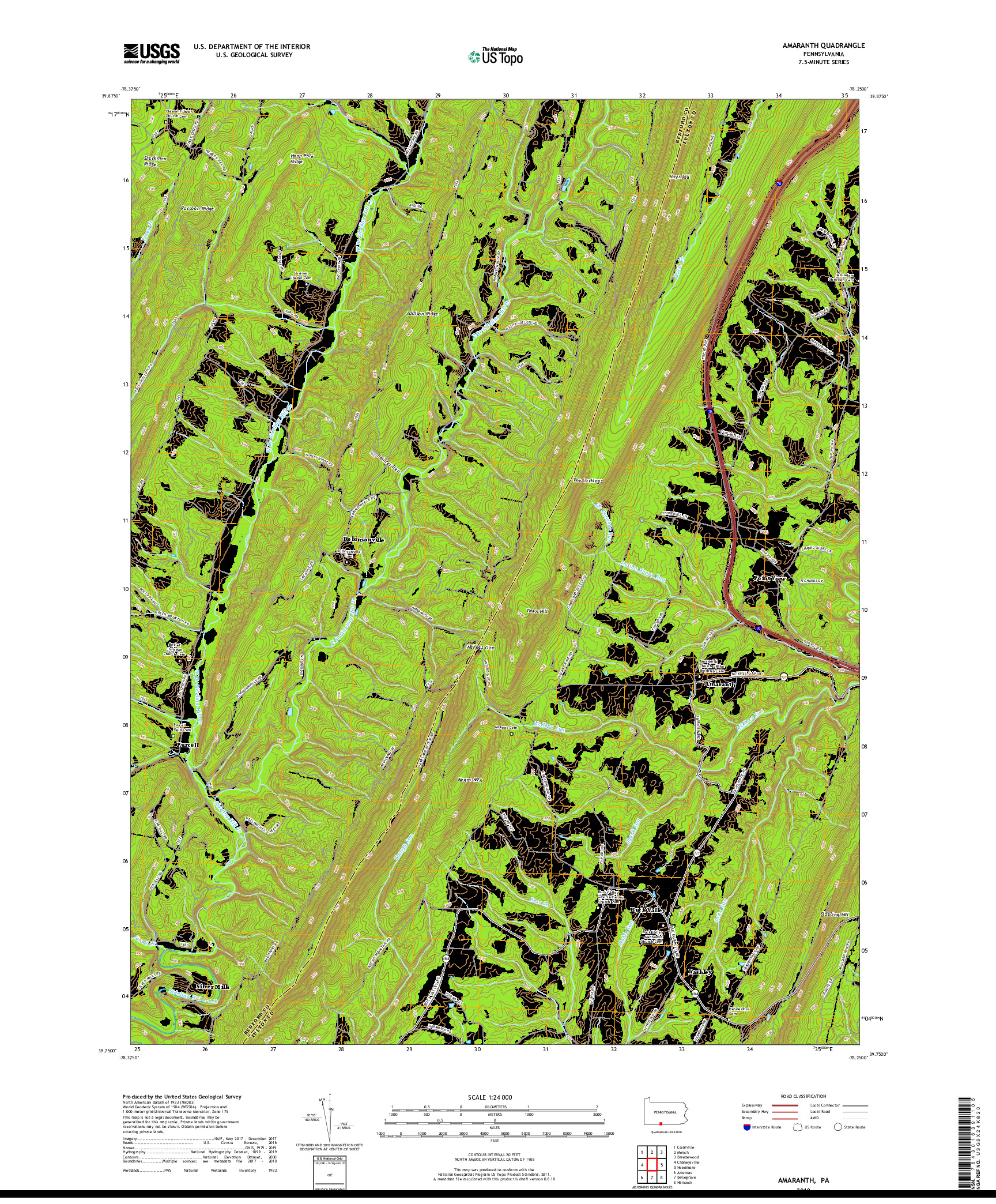 USGS US TOPO 7.5-MINUTE MAP FOR AMARANTH, PA 2019