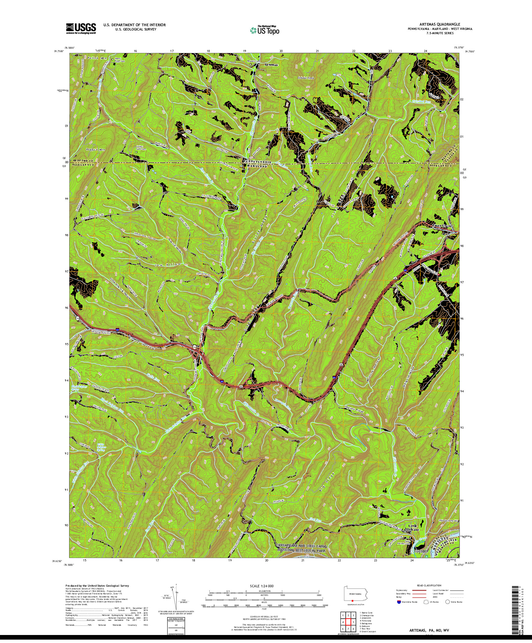 USGS US TOPO 7.5-MINUTE MAP FOR ARTEMAS, PA,MD,WV 2019