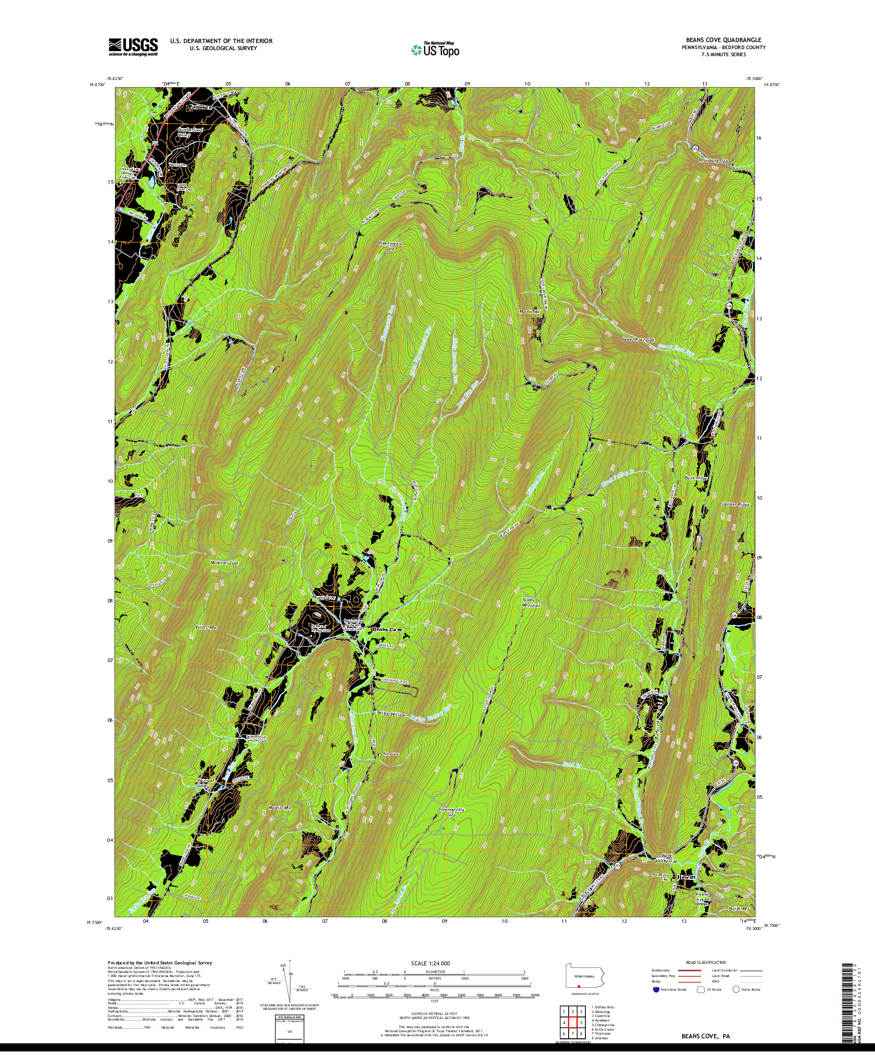 USGS US TOPO 7.5-MINUTE MAP FOR BEANS COVE, PA 2019