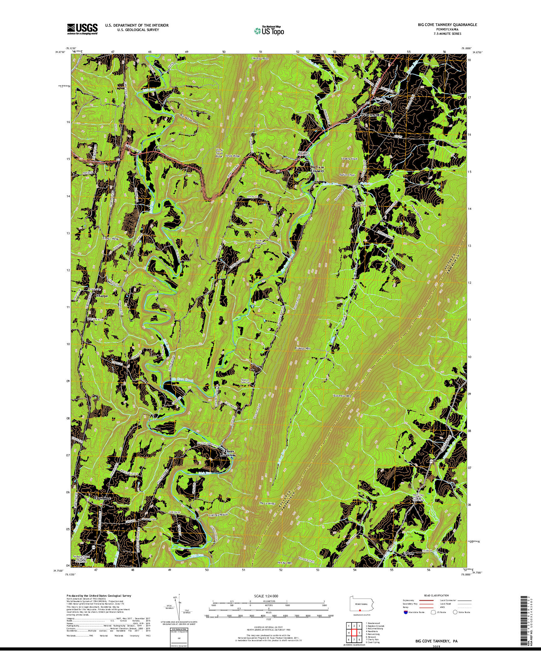 USGS US TOPO 7.5-MINUTE MAP FOR BIG COVE TANNERY, PA 2019