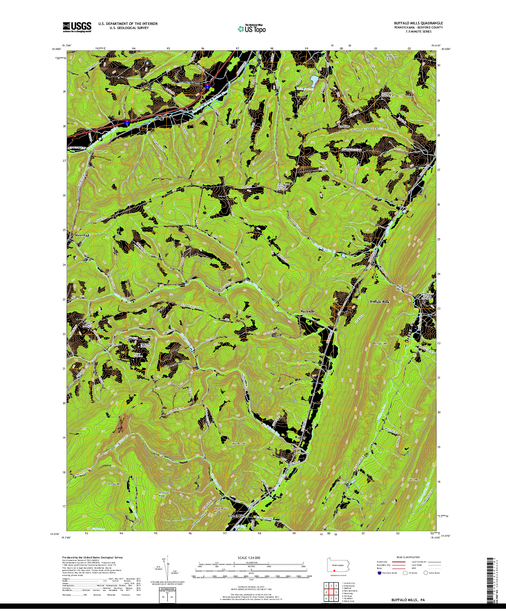 USGS US TOPO 7.5-MINUTE MAP FOR BUFFALO MILLS, PA 2019