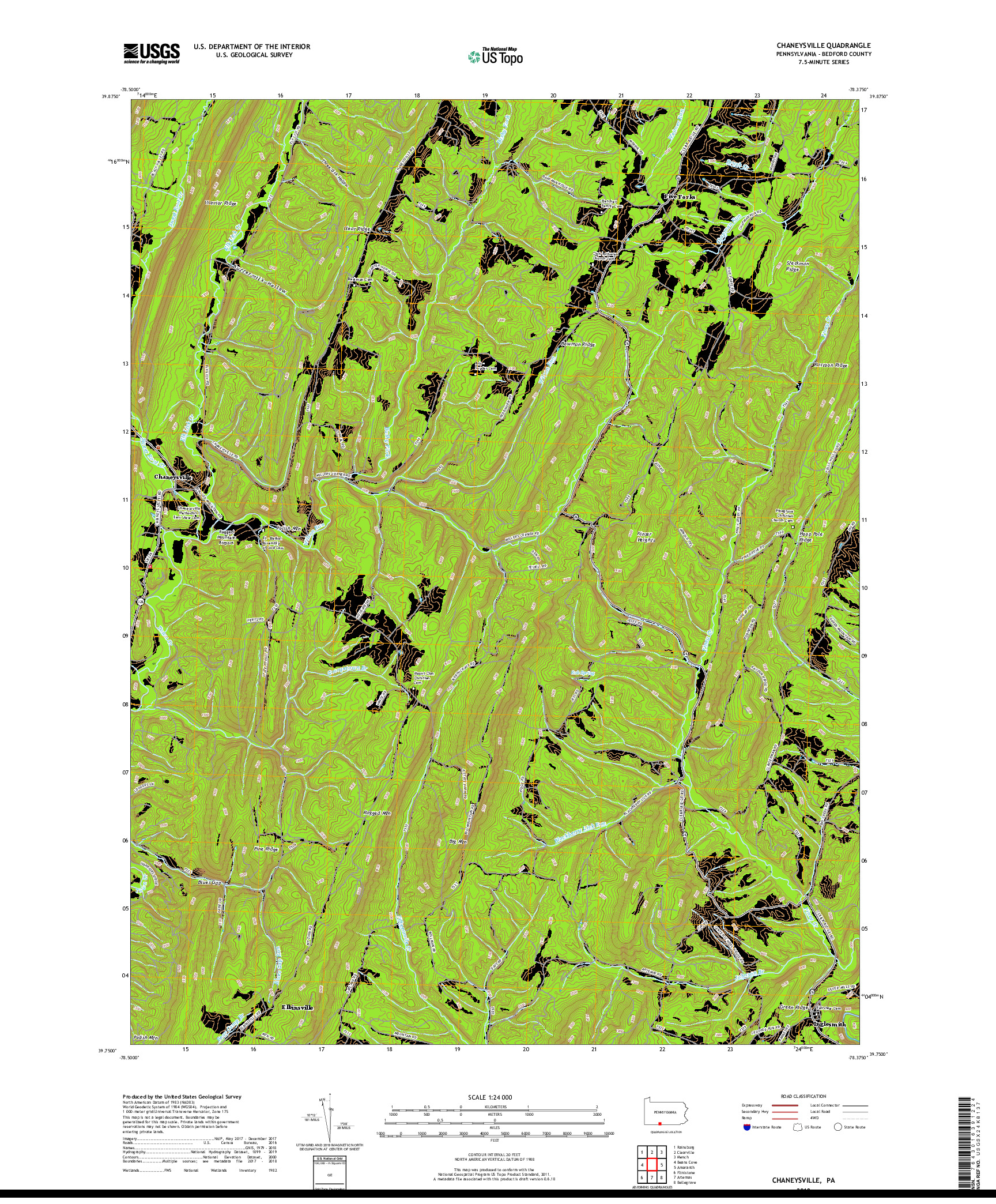 USGS US TOPO 7.5-MINUTE MAP FOR CHANEYSVILLE, PA 2019