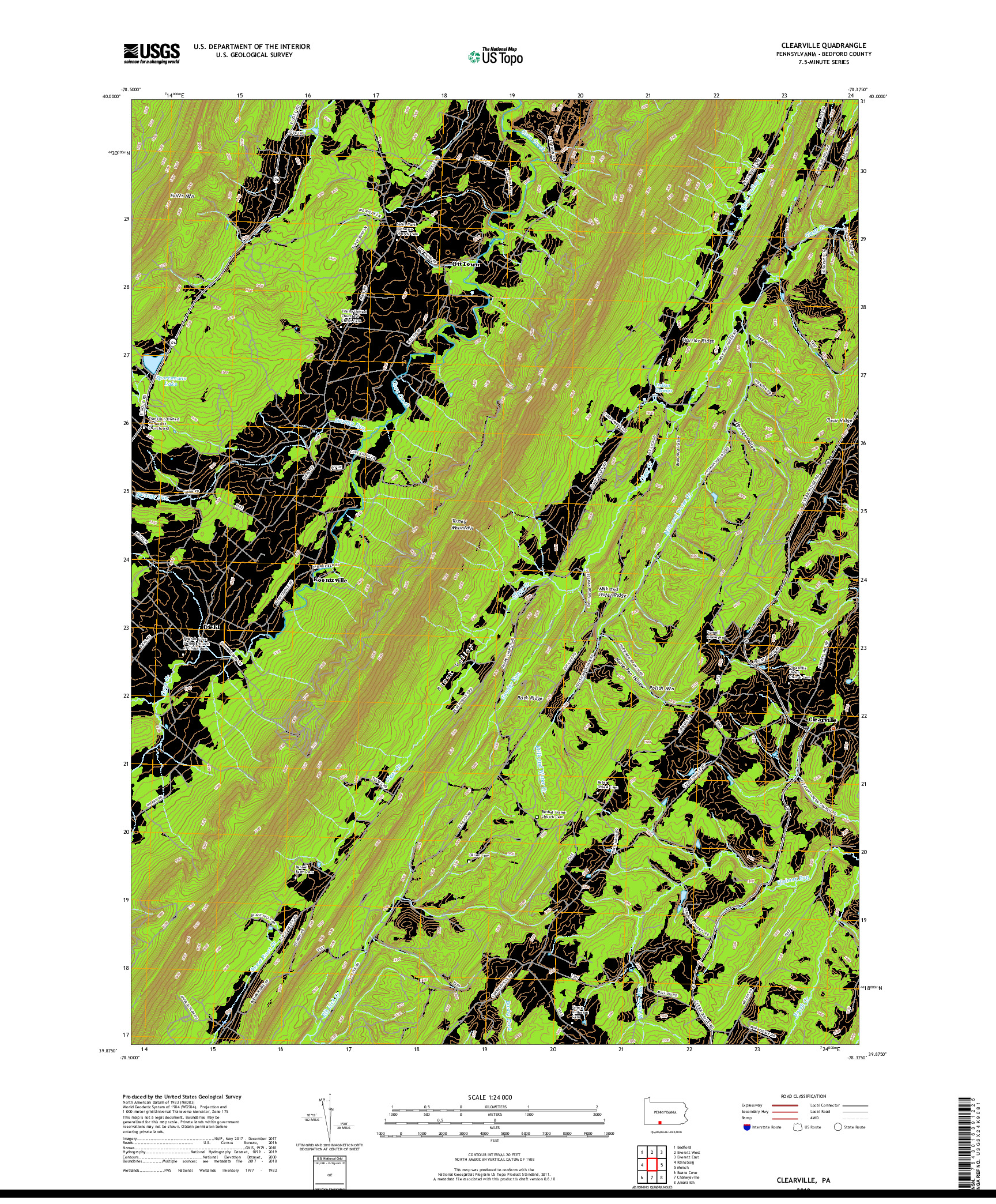 USGS US TOPO 7.5-MINUTE MAP FOR CLEARVILLE, PA 2019