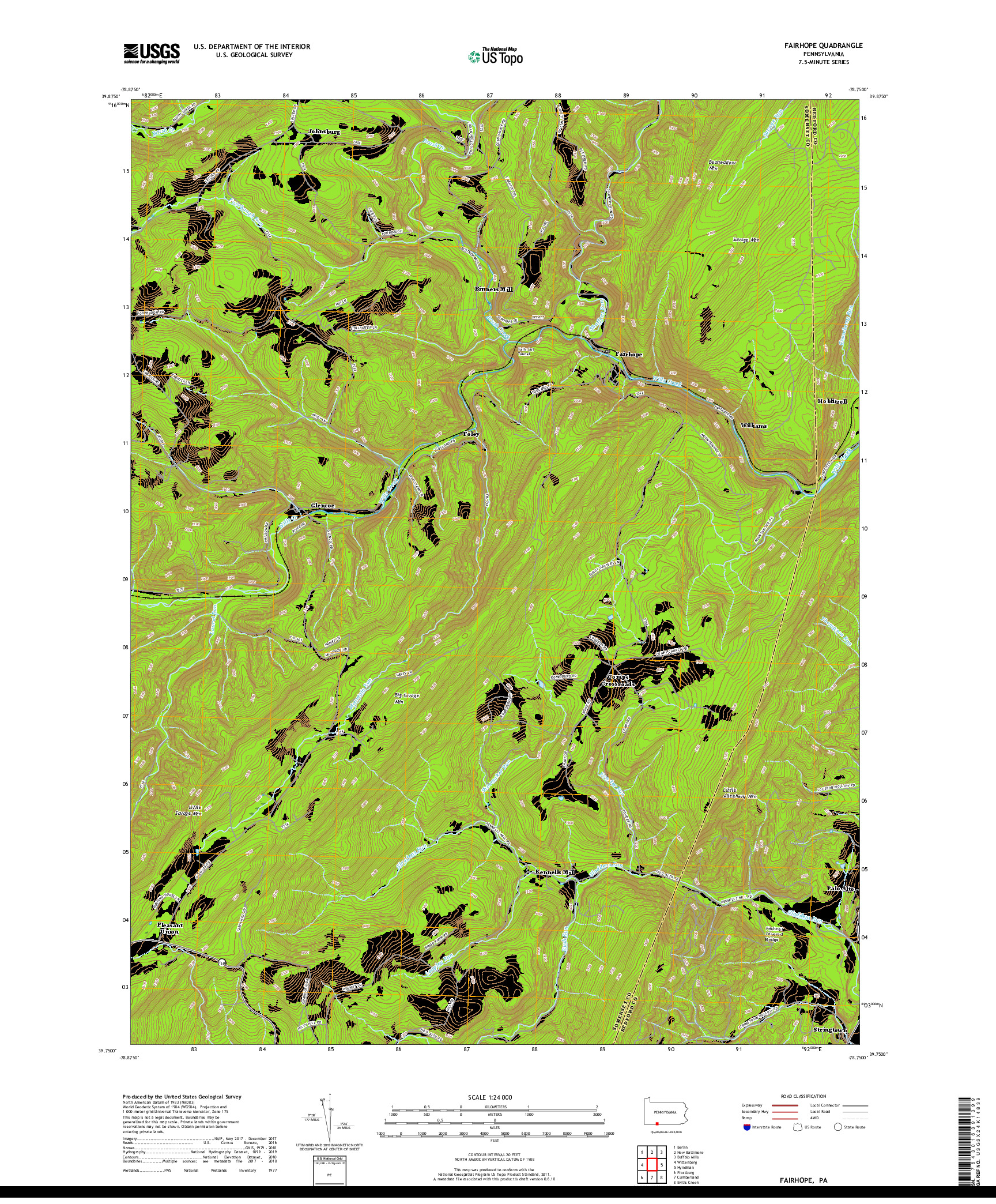 USGS US TOPO 7.5-MINUTE MAP FOR FAIRHOPE, PA 2019