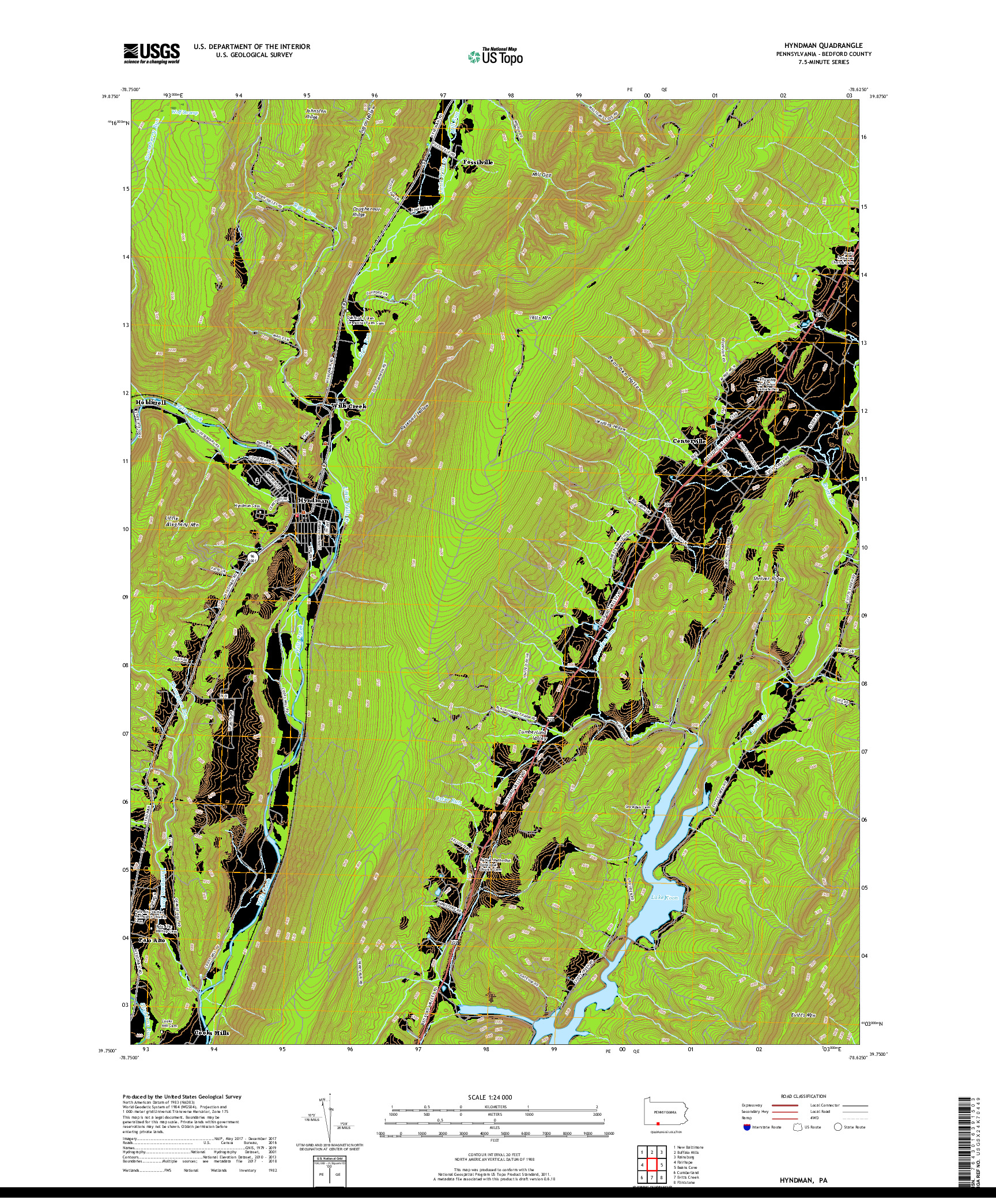 USGS US TOPO 7.5-MINUTE MAP FOR HYNDMAN, PA 2019